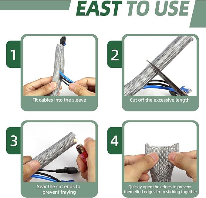 Split Wire Loom Tubing, Cable Protector Sleeve, Braided Cable Management for TV/Computer/Home Theater/Engine Bay, Cord Protectors from Pets No Chew (Grey, 3/8"-10ft)