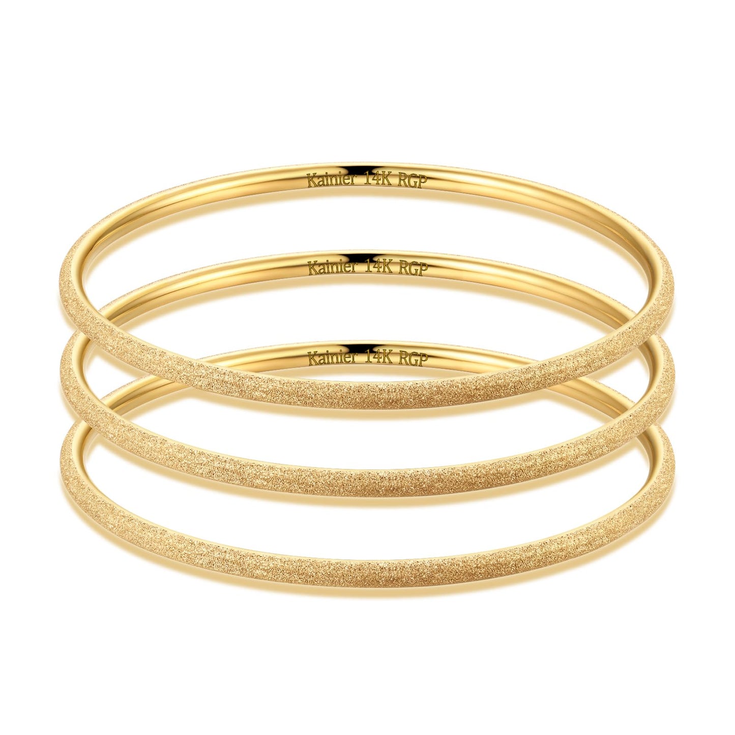 Kainier 3mm 14K Gold Plated Bangle Bracelets 3mm Elegant Thin Round Bangles for Women Stackable Oval Solid Bracelets Sets Ideal Gift for Love (Gold A, 8.0 Inches)