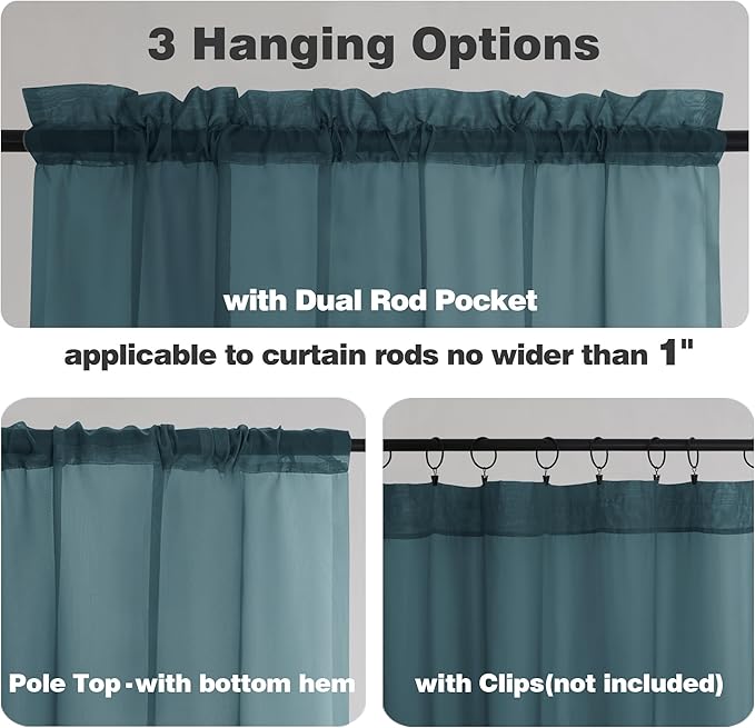 Chyhomenyc Sheer Stone Blue Tier Curtains 24 Inch Length, Small Window Curtains Treatment for Bathroom Living Room Basement, Short Rod Pocket Cafe Curtain, 42W x 24L Inches, 2 Panels