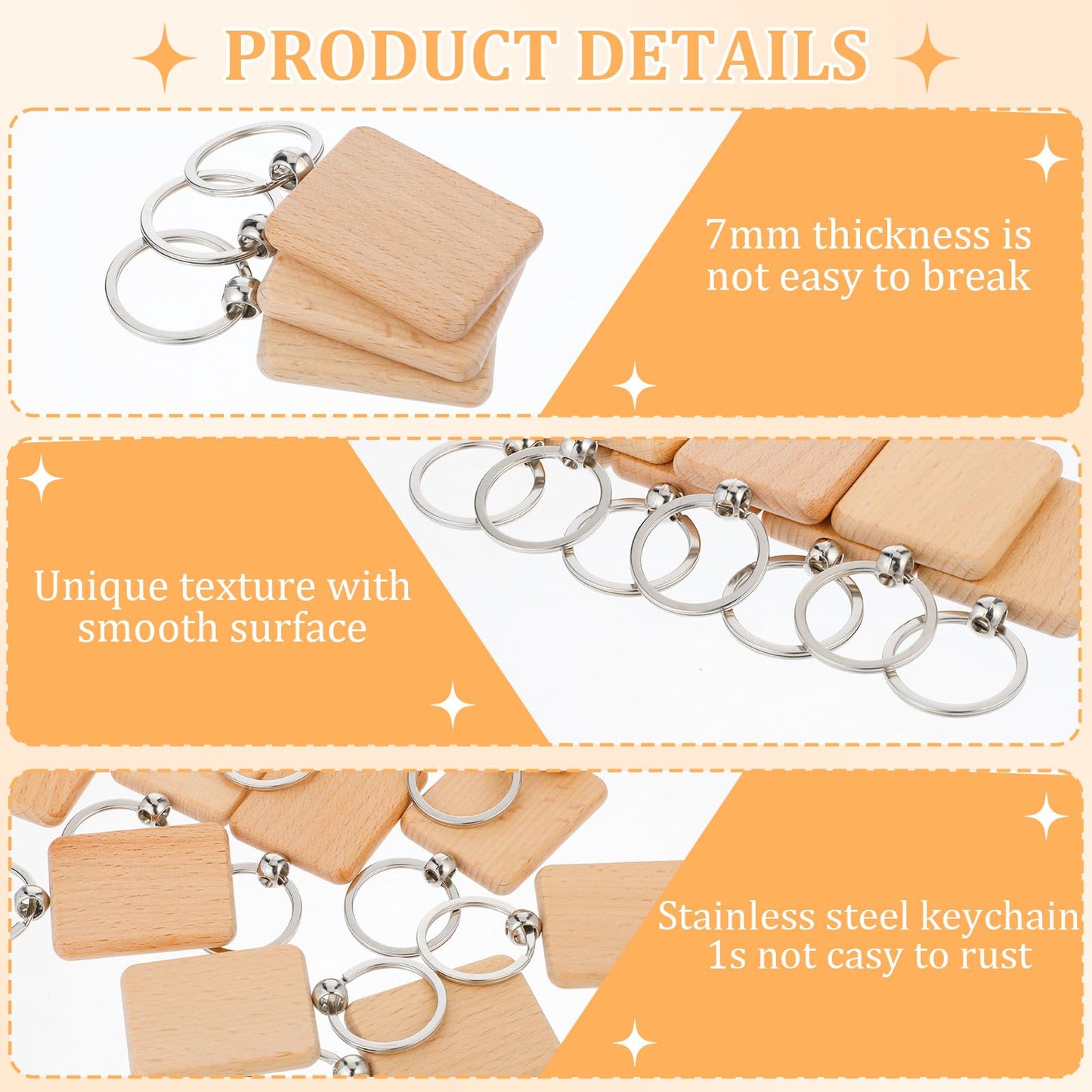 50 Pcs Wooden Keychain Blanks Laser Engraving Blanks Wood Blanks Key Chain Bulk Unfinished Wooden Key Ring Key Tag for DIY Gift Crafts