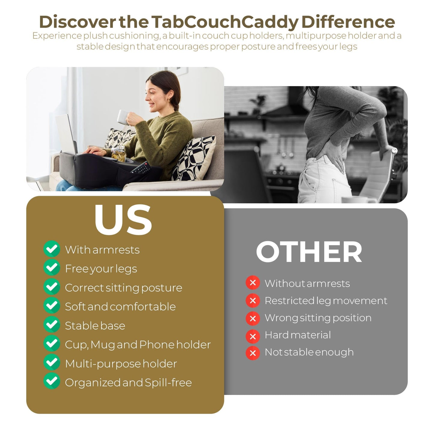 TabCouchCaddy Lap Desk Pillow - Cushioned Lap Pillow for Reading, Gaming, Work & Travel, Soft & Portable Laptop Desk for Bed, Couch, or Car, Ergonomic Support for Laptops & Tablets (Black)