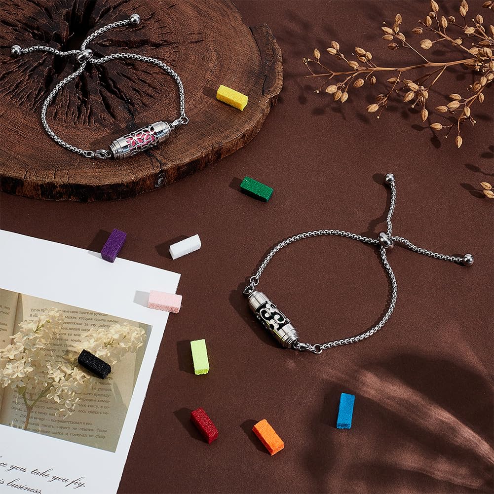 WEBEEDY 2 Pcs Essential Oil Diffuser Bracelet with 20 Refill Pads Silver Adjustable Aromatherapy Scent Bracelet Perfume Bracelets for Women Yoga Meditation Relaxation Anniversary Birthday Gift