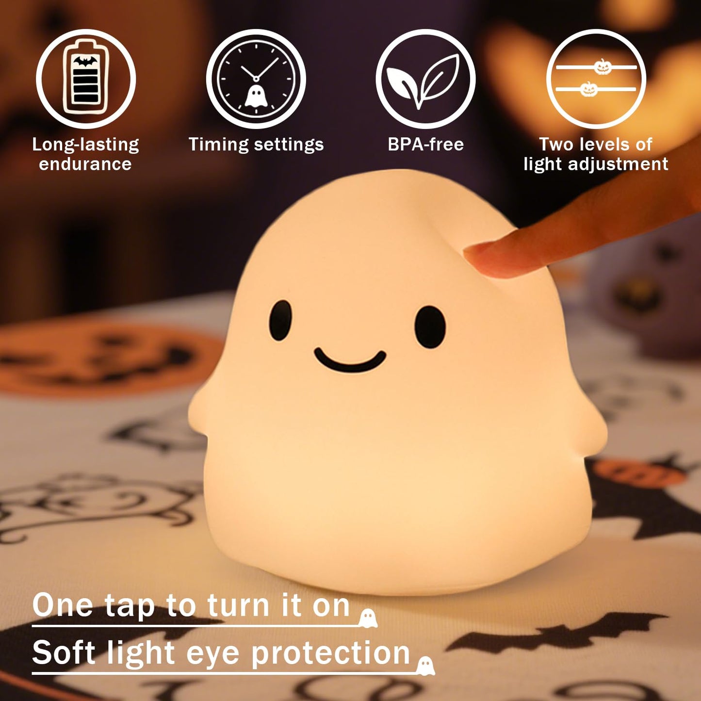 Daixinde Ghost Night Light, Squishy Halloween Gifts with 50Hrs Battery, Tap Control 2 Brightness, 30Min Auto-Off, Rechargeable Cloud Lamp for Kids Bedroom, [Mothers Day Gifts]