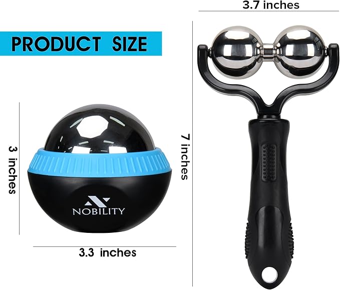 Nobility Massage Ball Roller– Ice Cold and Hot for Deep Tissue and Sore Muscle Relief of Stiffness and Stress, Body, Neck, Back, Foot, Plantar (Double Black)