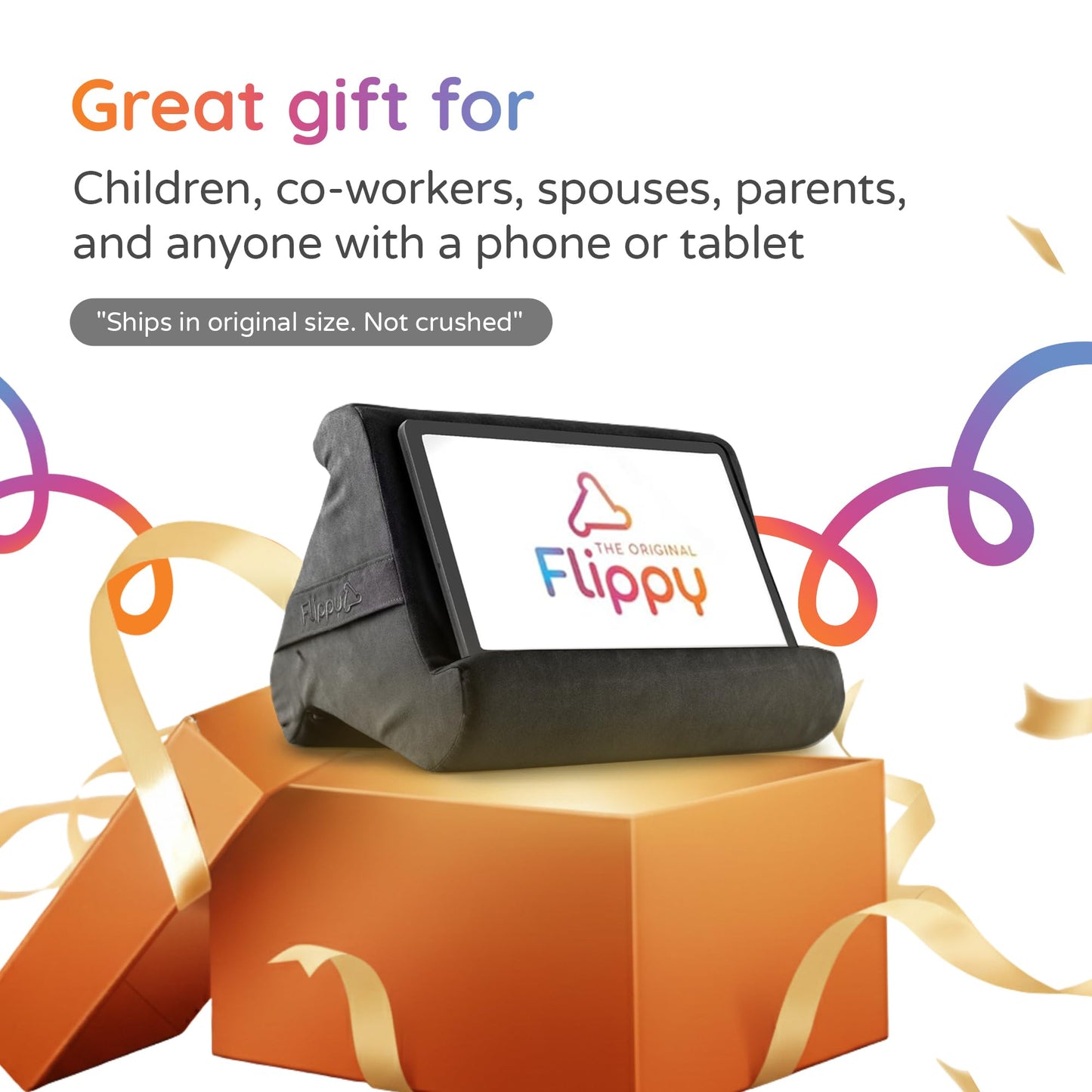 Flippy Original Tablet Pillow Stand & iPad Holder, Gift for Book Lovers & Readers, Multi-Angle Stand with Storage for Lap, Desk & Bed, Compatible with Kindle, Fire, iPad & Samsung, Smokey