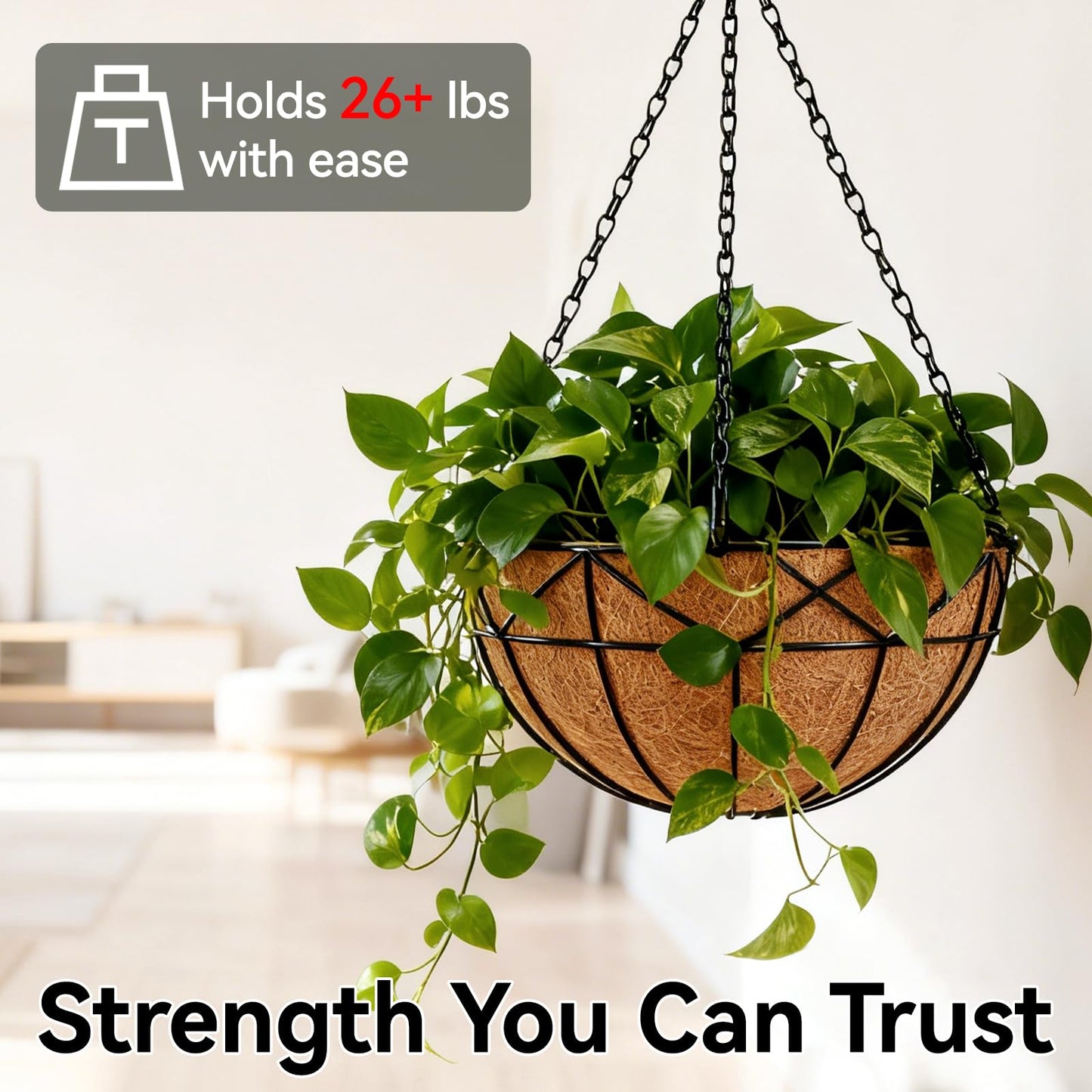 Halatool 4 Pack 14 Inch Hanging Baskets for Outdoor Plants, Heavy Duty Basket with Coco Liners, Rust-Proof Hanging Planters for Patio Fence Balcony Decor Trailing Vines Ferns Succulents Herbs