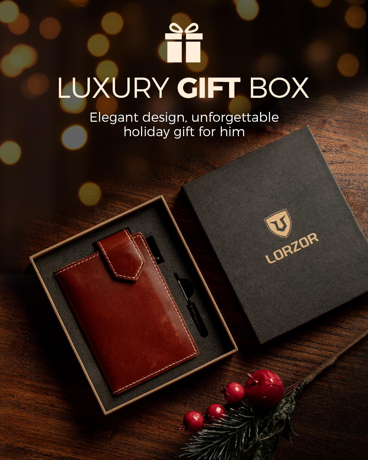 LORZOR Slim Wallet for Men with Security Latch, Pop Up Metal Card Holder Wallet, Finest Full Grain Leather Bifold Wallets, Smart, Minimalist, RFID Blocking, Front Pocket, ID Window