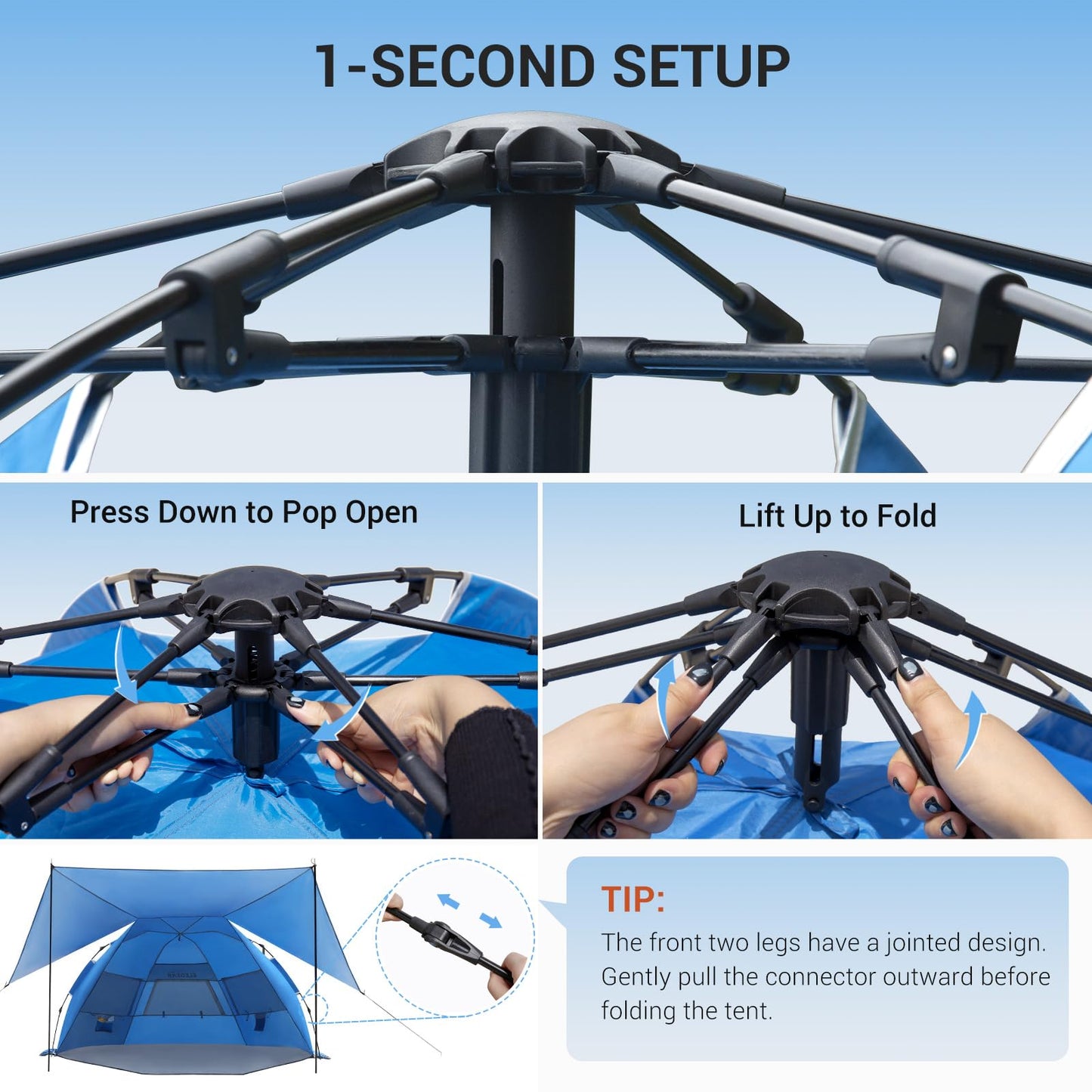 Elegear CumbreX™ Beach Tent with 360° Removable Canopy, 4-6 Person Pop Up Sun Shade Shelter, UPF 50+ Automated Installation Double Silver Coating Portable Lightweight Beach Cabana for Beach/Outdoor