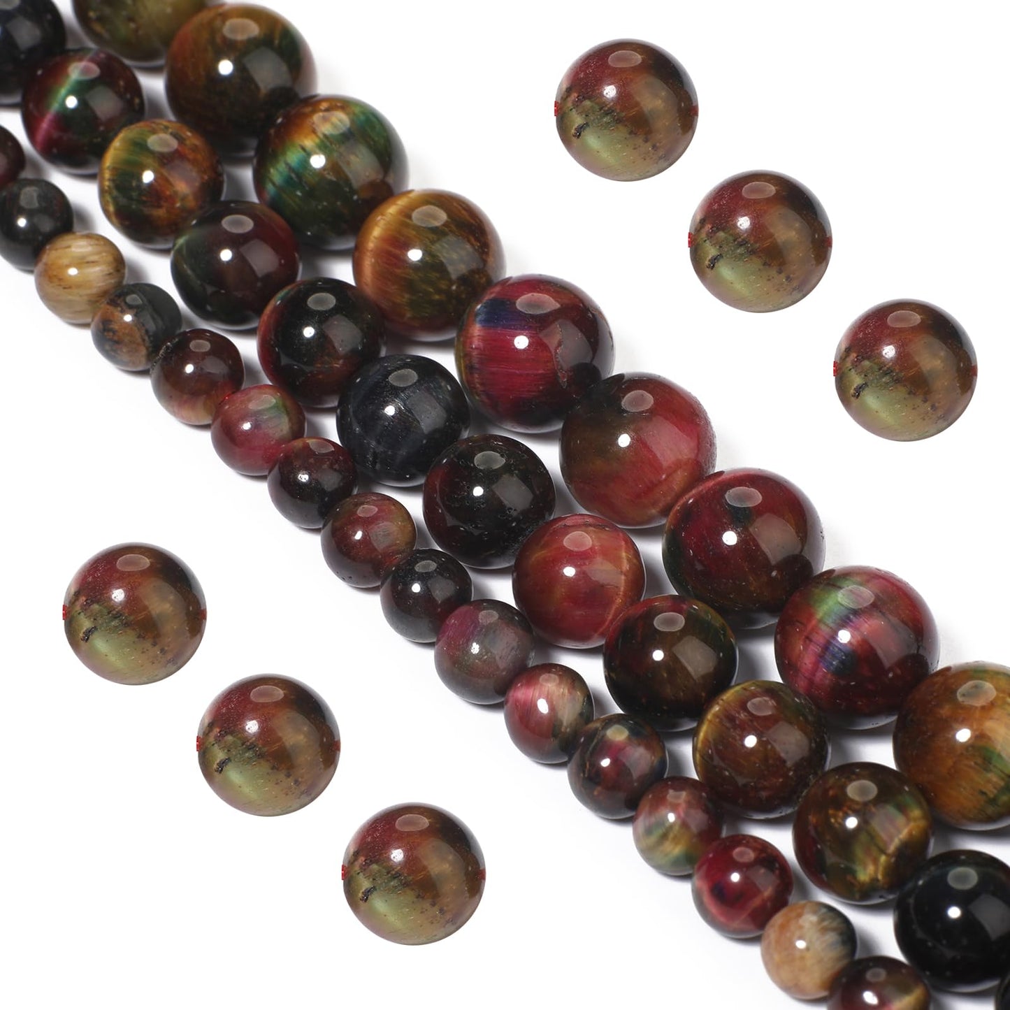 Yochus Natural Tiger Eye Beads, 60Pcs 6MM Milky Way Rose Red Color Enhance Round Loose Stone Bulk, DIY Charm Smooth Gemstone Beads for Jewelry Making