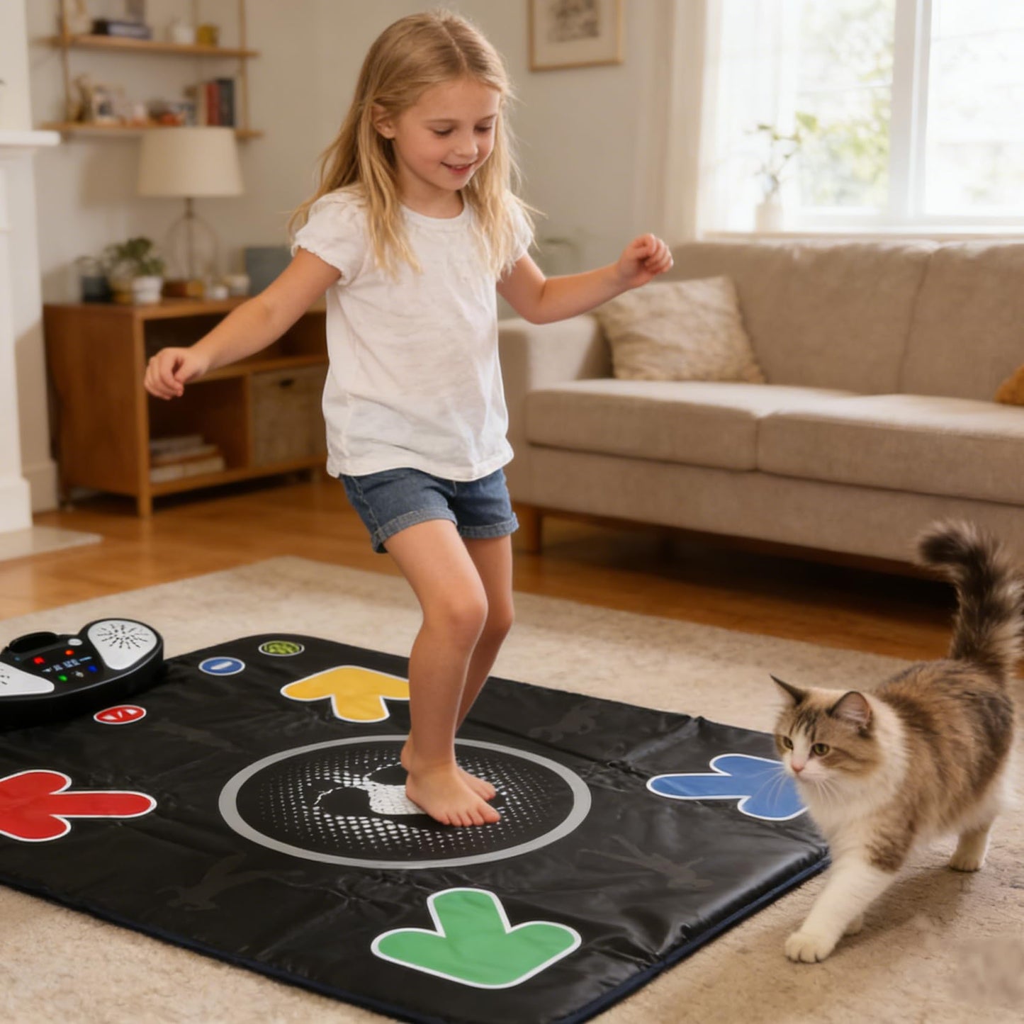 PLAMILOY Dance Mat for Kids - Light-up Electronic Rhythm Step Play Mat, Music Game Pad Toy for Girls Boys 3-12, Challenge Playmat Gift Built-in Songs, MP3 External Play, 5 Levels, Adjustable Volume