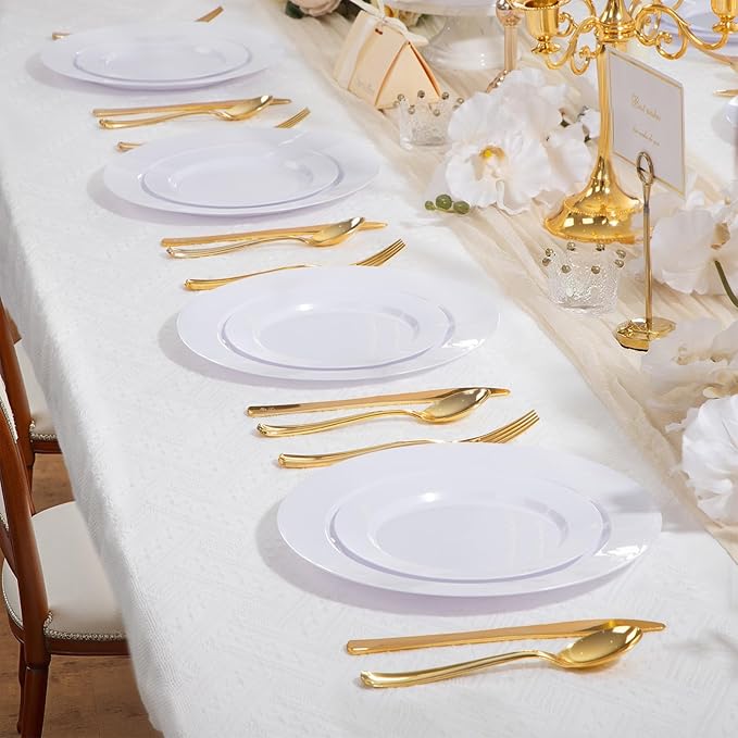 100Pcs White Plastic Dessert Plates, Disposable Salad PlateS, Premium Hard Fancy Small Plate, Heavy Duty Plastic Cakes Plate for Party, Wedding and Birthday