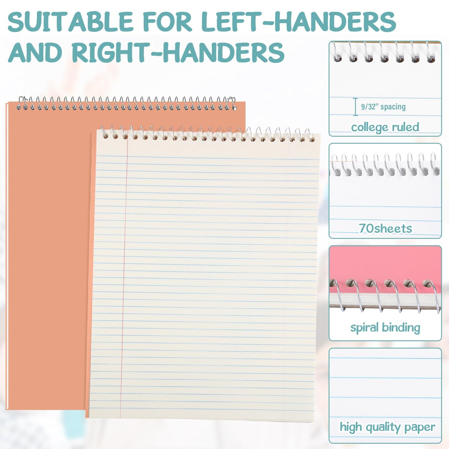 Maitys 6 Pcs Legal Pad Steno Spiral Notebook 8.5" x 11" Top Bound Spiral Pads Hard Cover College Ruled Notepad 70 Sheet Pad for School Office University Home (Grey Color,Metallic Style)