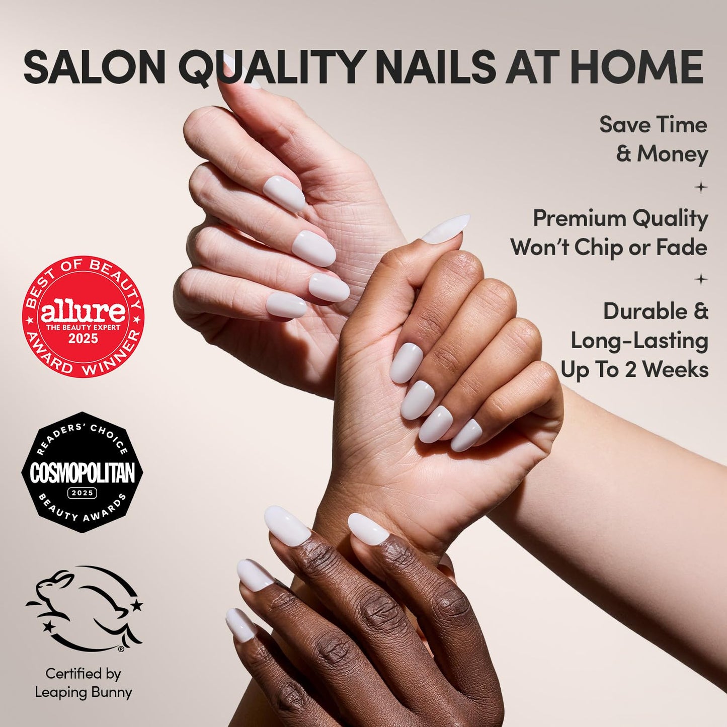 Glamnetic Press On Nails - Short Round Fake Nails, Milky White Nails, Milk Bath | 12 Sizes - 30 Nail Kit with Glue | Gift for Mom