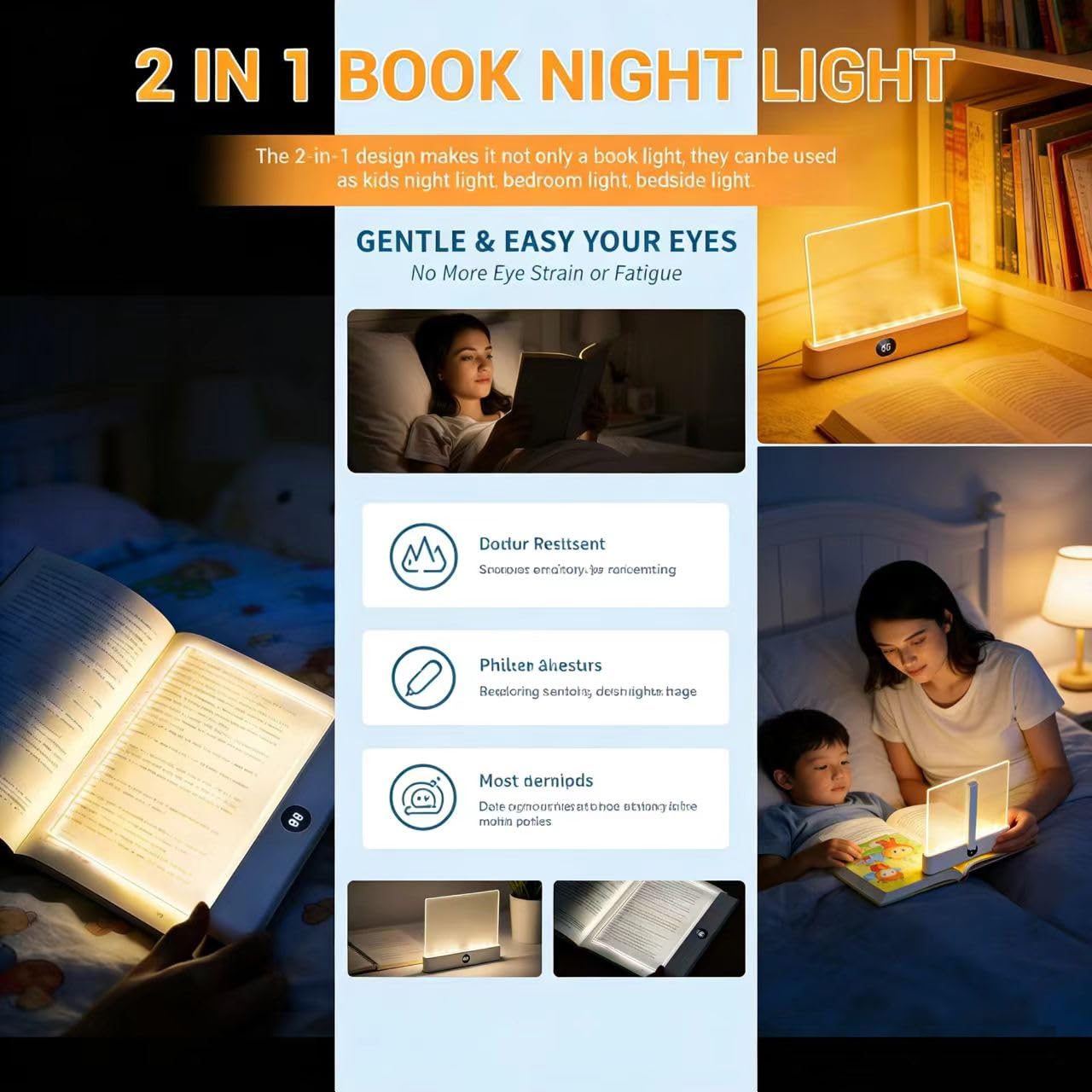 DENEZE White Smart Led Reading Light, Book Light Treasure Box, Rechargeable Clear LED Flat Reading Light with 3 Colors & Timer, Doodleable Study Lamp, The Quiet Reader's Dream Lights