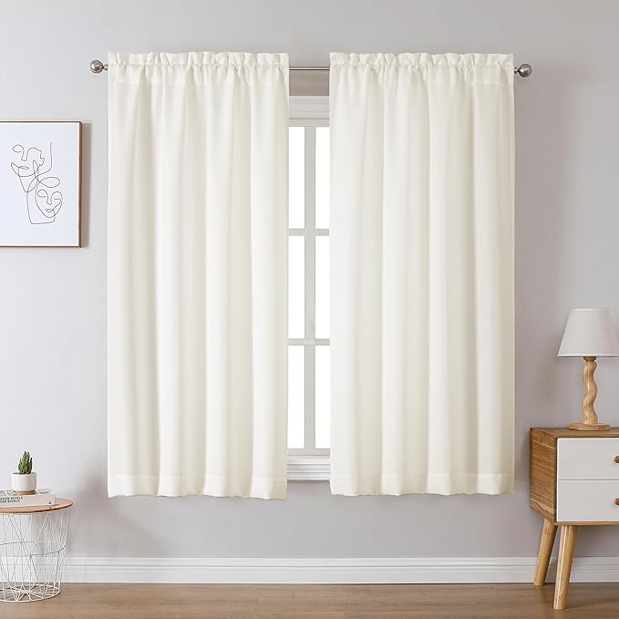 Chyhomenyc Bedroom Curtains 54 Inch Length 2 Panels, Faux Linen Textured Semi Light Filtering Soft Airy Yellowish Window Treatment Drapes for Living Room, Each 30Wx54L, Cream???prev. Ivory???