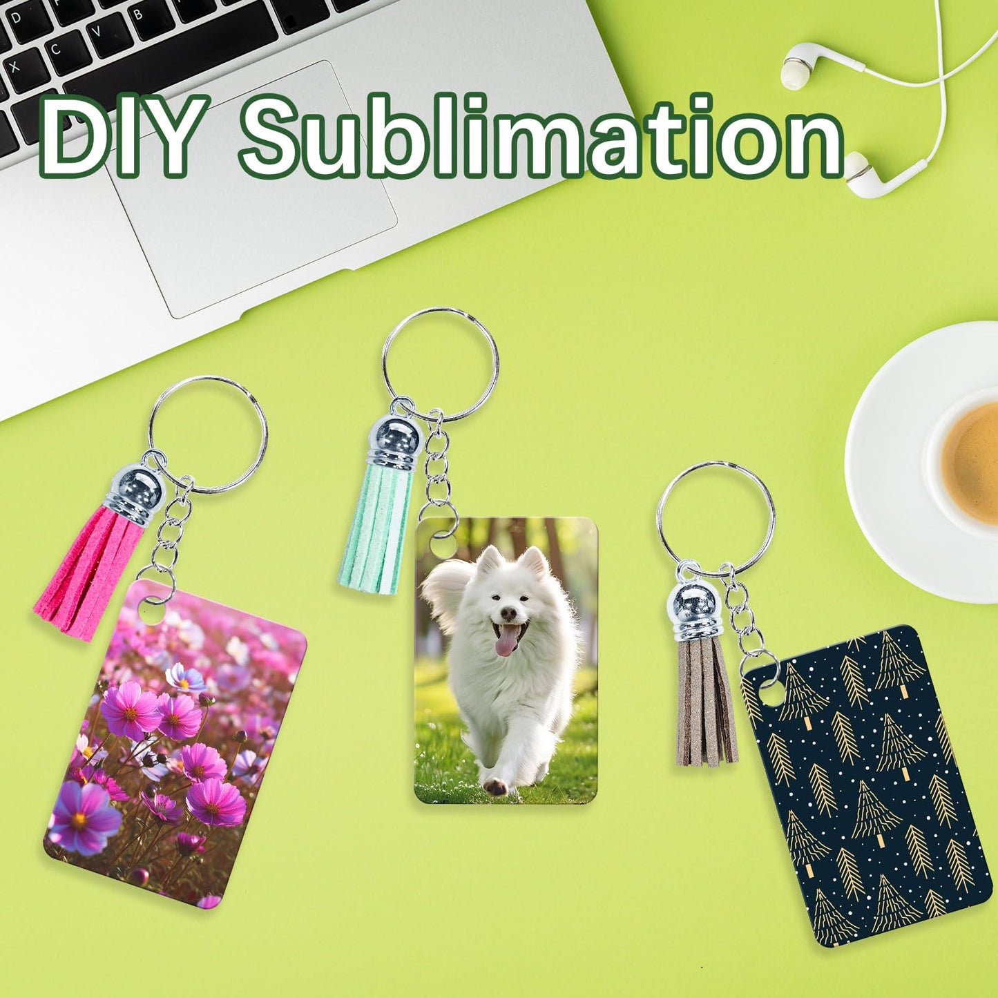 GEKIXUTP 160 Pcs metal Sublimation Keychain Blanks Bulk,Double Sided Sublimation Blanks Keychain Heat Transfer Keychain Blanks with Tassels,Sublimation Ornament Blanks key chain