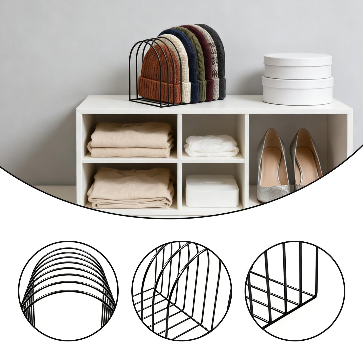 DHSUN 2 Pcs Beanie Organizer, 10-Cap Capacity Metal Beanie Holder, Hat Rack for Knit Hats, Space-Saving Storage for Bedroom, Entryway, Mudroom, Dorm, Apartment,Office