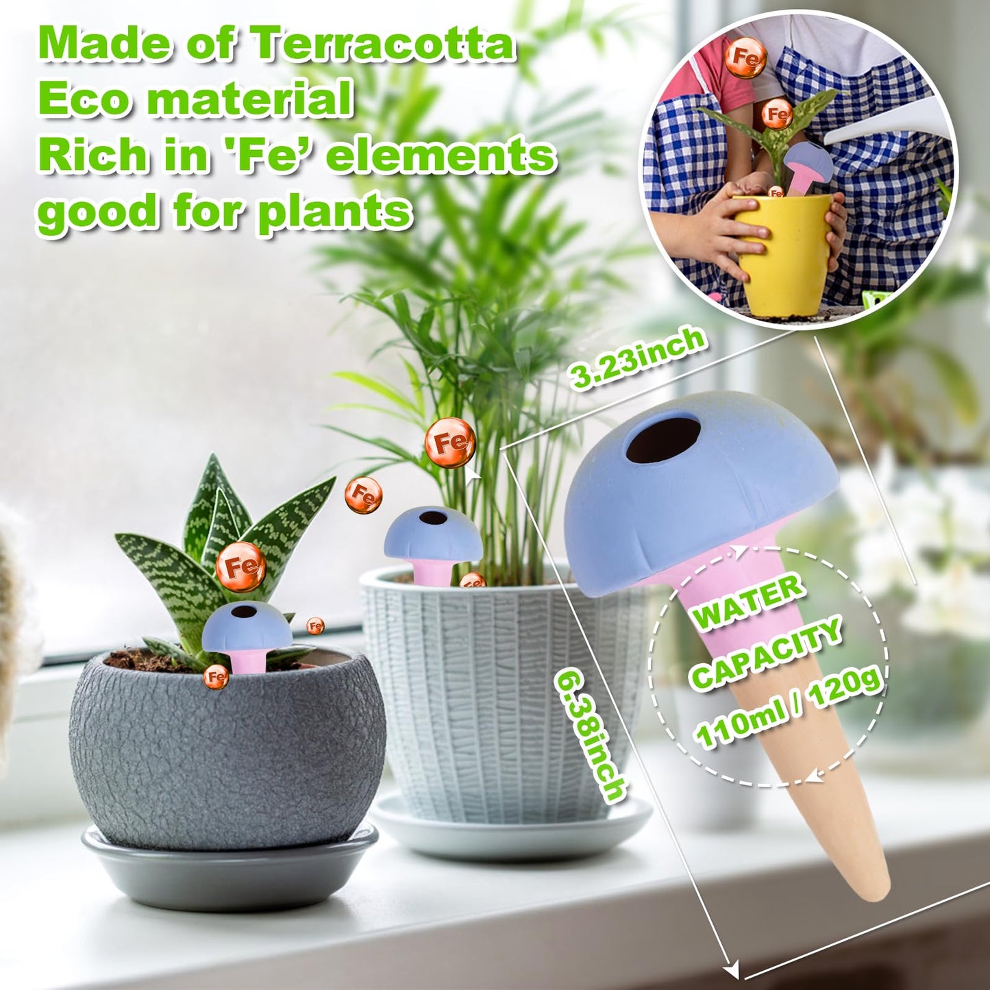 Tuzinano Self Watering Planter Insert Terracotta Watering Spikes Premium Plant Watering Devices Irrigation Dripper Self Watering Spikes Automatic Plant Accessories 4 Packs
