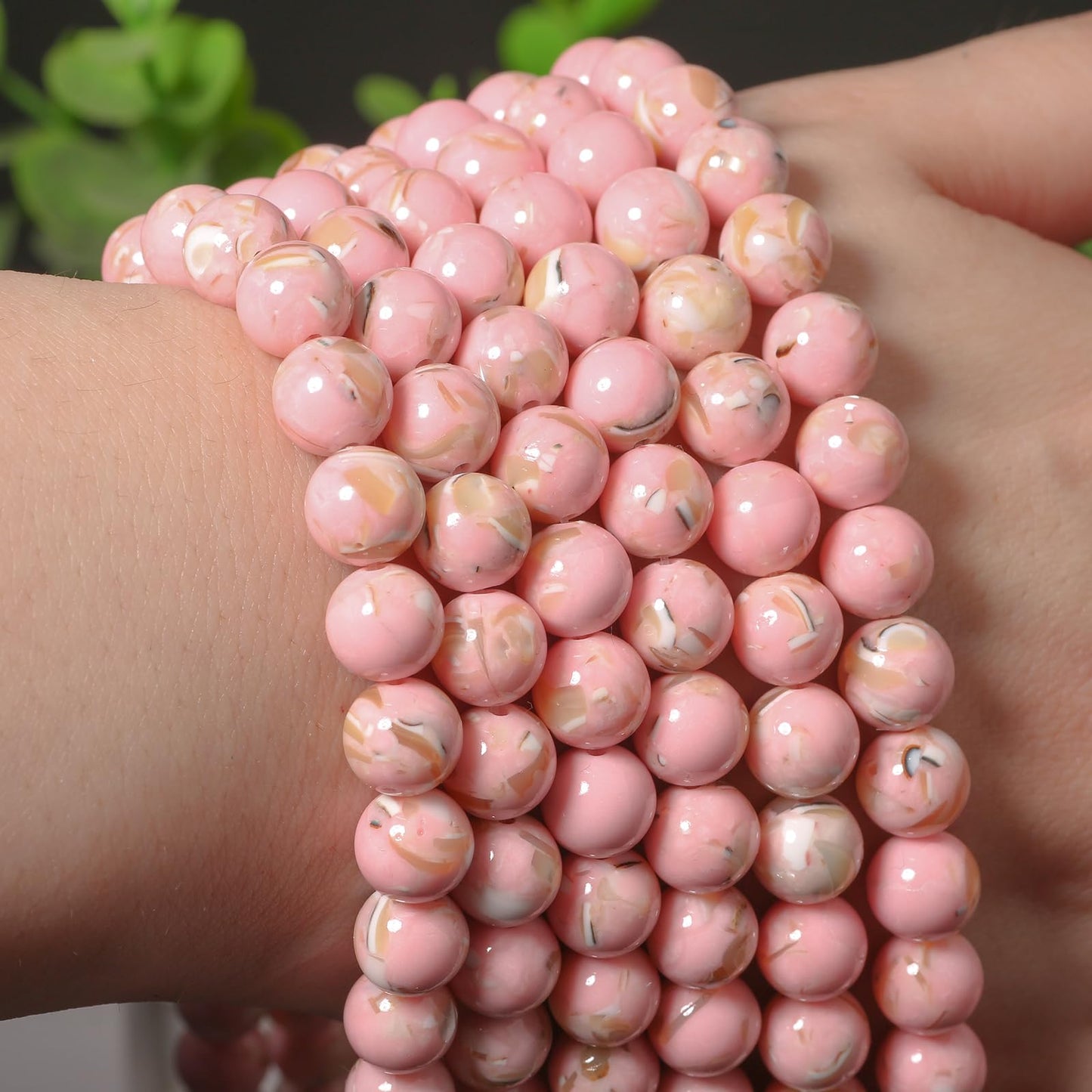 8mm Pink Horseshoe Snail Shells Natural Stone Beads Round Loose Beads for Jewelry Making Yochus DIY Beads Bracelet Necklace