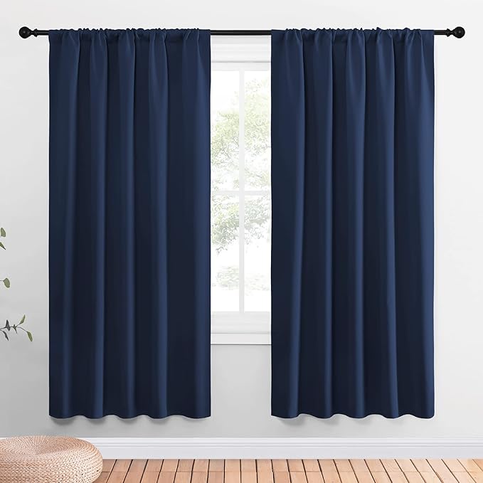 NICETOWN Window Curtains Blackout Draperies - Thermal Insulated Solid Top Pocket Blackout Drapes for Nursery Room (1 Pair, Navy, 52 x 72 Inch)