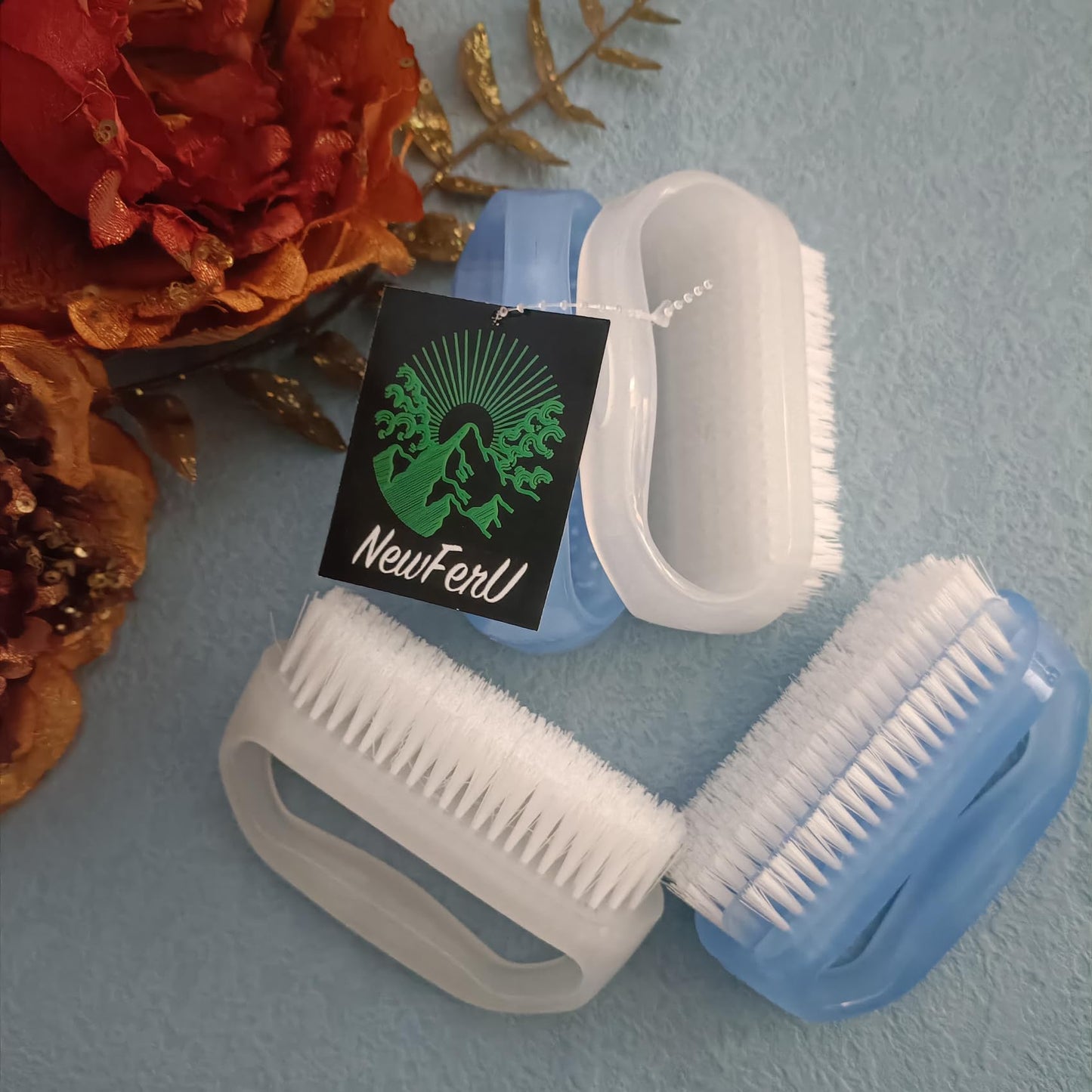 NewFerU Nail Brushes X 4 for Cleaning Hands, Fingers, Feet & Toes with Cuticle Cleaner, Small Soft Nylon Bristle Scrub Set with Handle for Fingernail Manicure & Toenail Pedicure