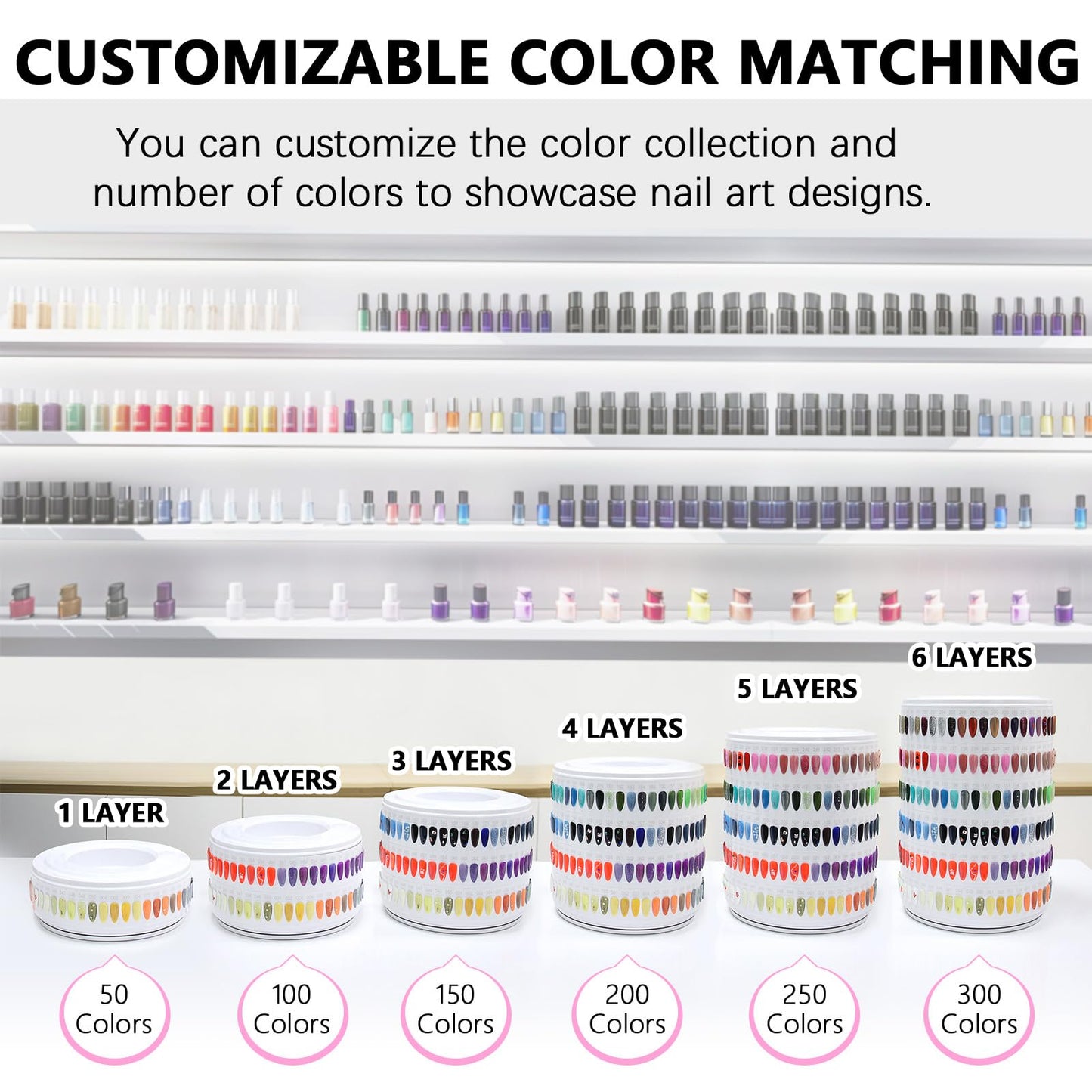 Upgraded Nail Polish Display Book 300 Colors, Professional Nail Color Sample Display Show with Transparent Nails Tips and Nails Polish Number Stickers