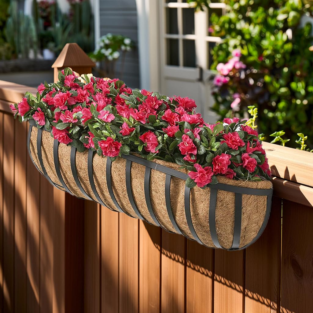 XXINGEM 3Pcs Pre-Formed Coco Fiber Liners for Planters, Window Boxes & Fence Flower Baskets Replacement (30in)