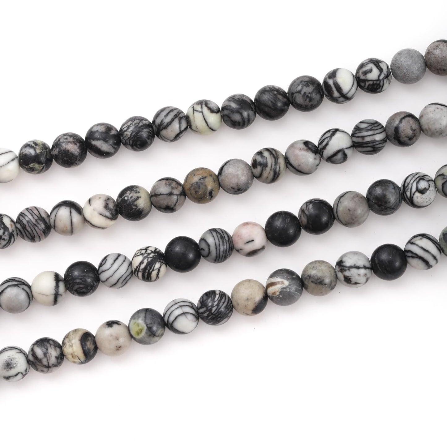 6mm 60pcs DIY Natural Black Network Zebra Stone Beads Round Healing Crystal Gemstone Loose Beads for Jewelry Making Handmade Bracelet Necklace