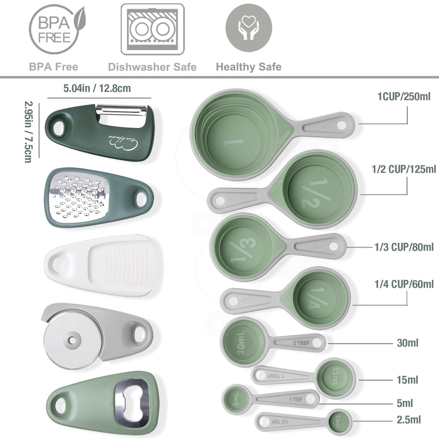 Kitchen Gadgets Set 13 Piece, Space Saving Cooking Tools Includes Collapsible Measuring Cups Measuring Spoons and Stackable Kitchen Gadgets for Small Space, RV Essentials Camper Accessories