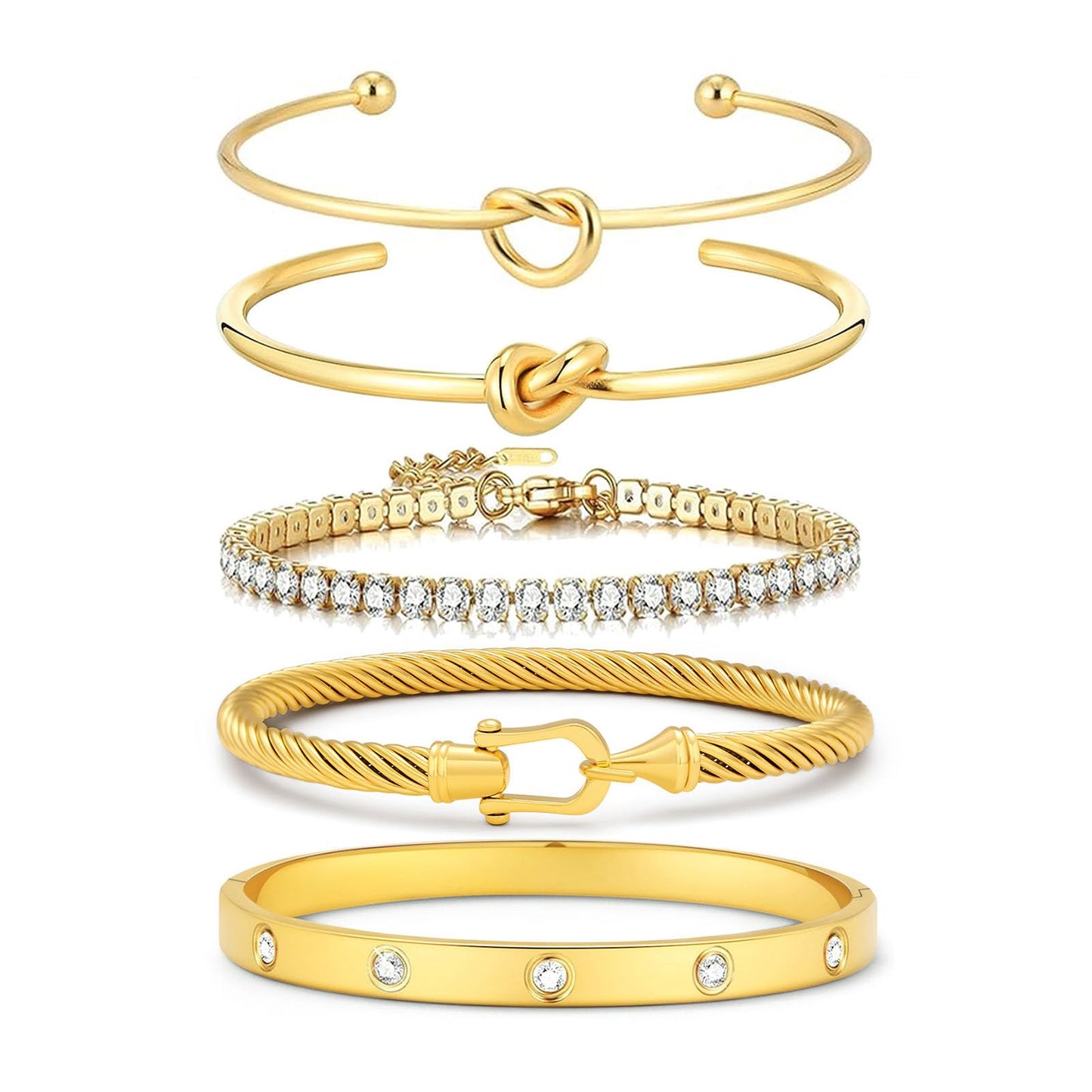 FAFUGA 18 K Gold Plated Love Bangle Bracelet Stack Cuff Jewelry for Women Jewelry Set for Women Gift with Box (style7)