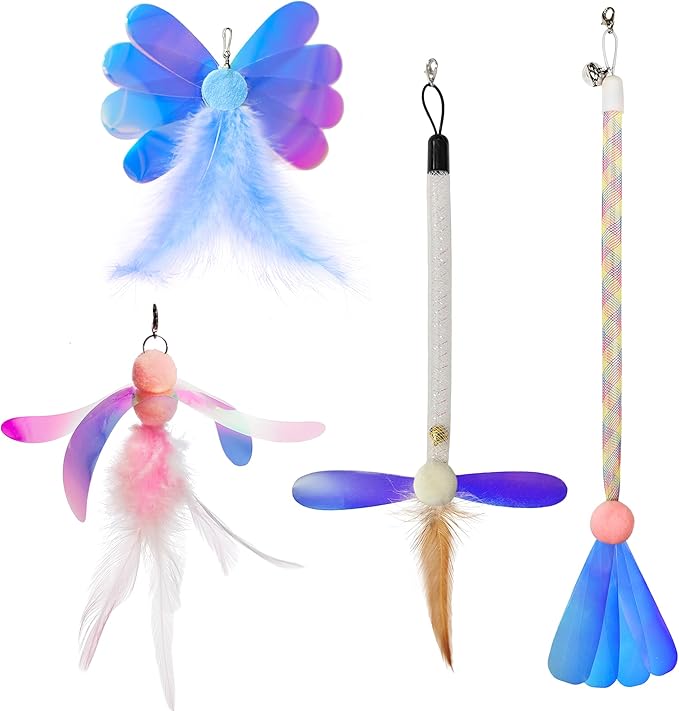JXFUKAL Cat Feather Toy Refills, 6Pcs Simulation Bird Mouse Bee Worm Feather Cat Lures Wand Attachment Replacement for Kitty Kitten Indoor Cats Accessories