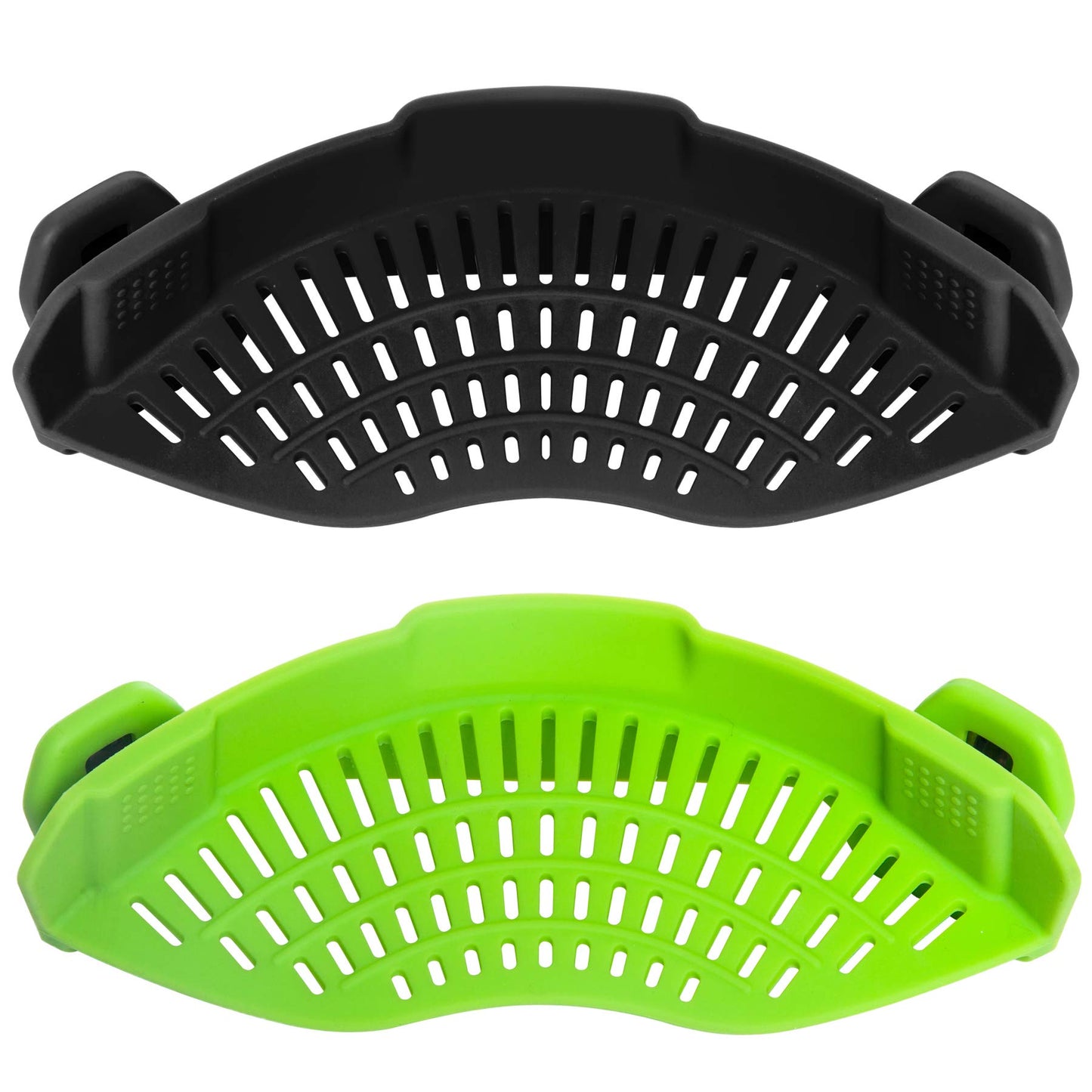 2PACK AUOON Clip on Strainer for All Pots Pans - Silicone Pasta Strainer Kitchen Colander for Draining Noodles Spaghetti Ground Beef Grease｜Easy to Use and Store, Dishwasher Safe (BlackGreen)