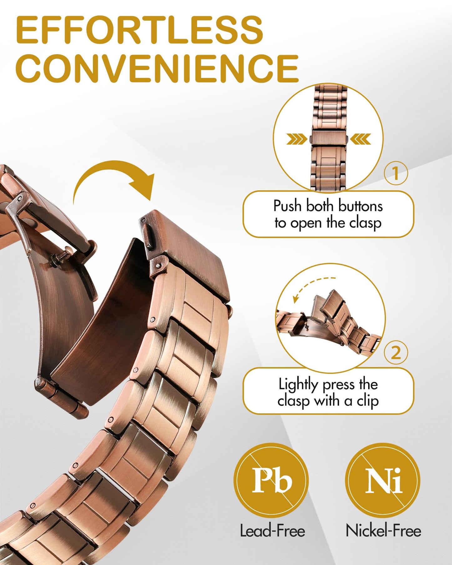 Feraco Copper Bracelet for Men, 3X Ultra Strength Magnetic Bracelets, 99.99% Pure Copper with 3800 Gauss Neodymium Magnets & Folding Clasp, Adjustable with Gift Box