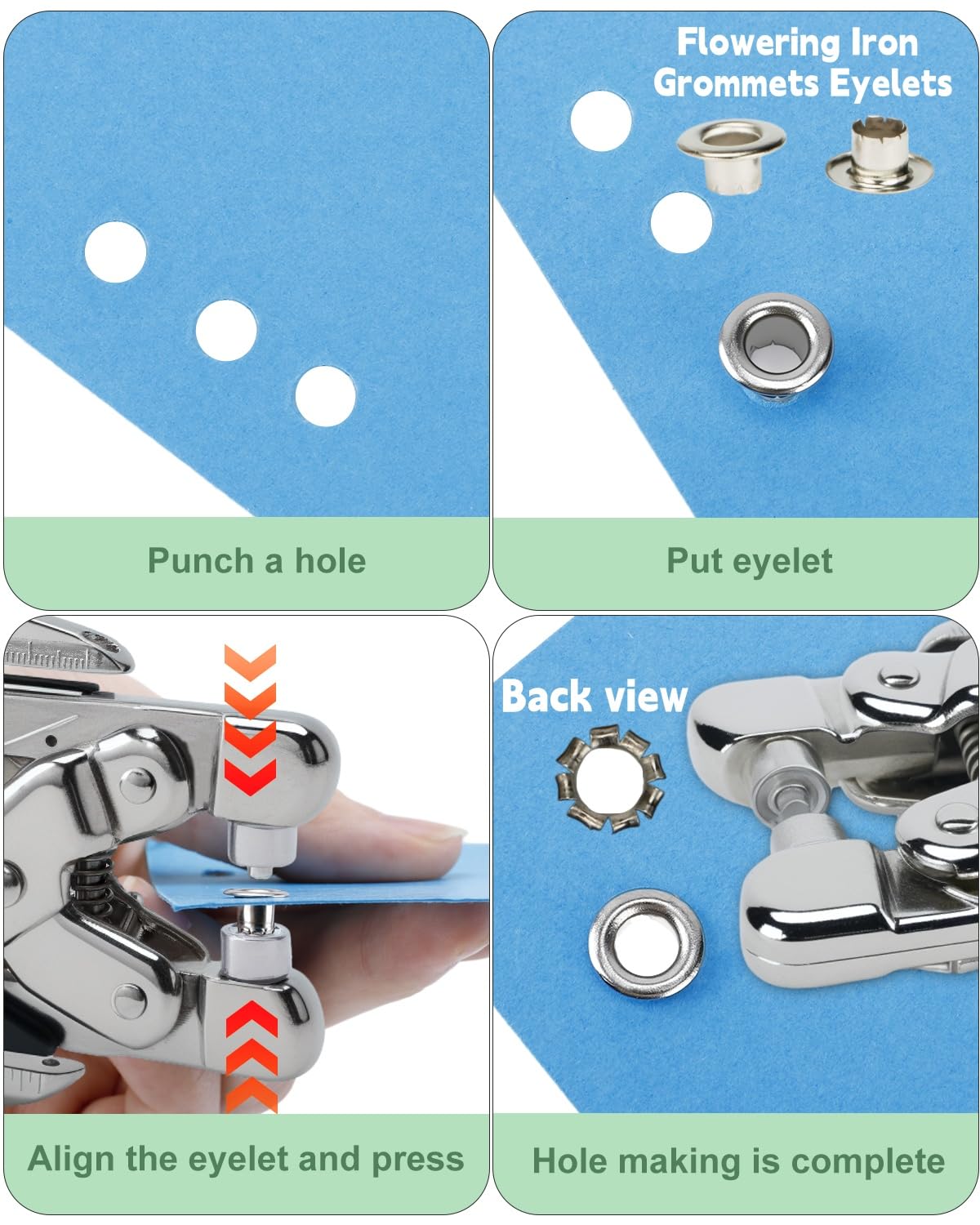 UCEC Professional 3/16 & 1/8 Inch Grommet Tool Kit, Grommet Eyelet Pliers Kit with 160Pcs Metal Grommets, Eyelet Hole Punch for Craft Paper Card Banners DIY Scrapbooking
