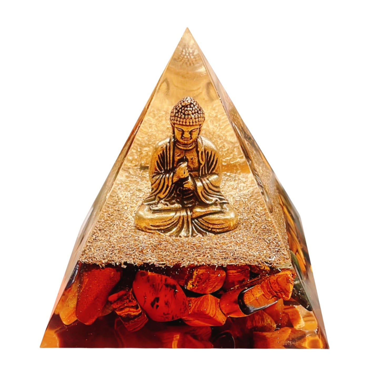 Saefheled Natural Tiger's Eye Stone Orgone Pyramid, Orgonite Crystal Healing Pyramid with Built-in Buddha Statue, Attract Wealth Success, Prosperity, Balance Chakra Used for Meditation & Healing, 6cm