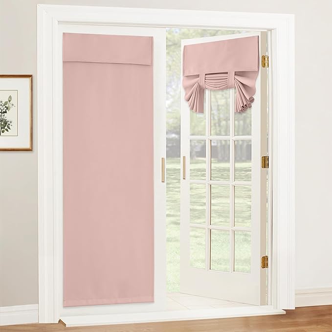 RYB HOME Blackout Door Curtain for Window, Privacy French Door Thermal Insulated Tie up Shade for Living Room Dining/Front/Tricia/Glass Window Curtains, W26 x L69 inch, 1 Panel, Orange Pink