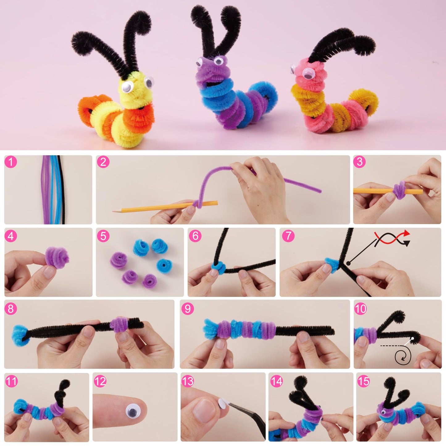 800pcs Pipe Cleaners Crafts Kit, 30 Colors Pipe Cleaners Bulk with 20 Designs Instruction Book, Colorful Chenille Stems for Animal Flower Creative Projects DIY, Arts and Crafts for Kids Ages 4-12