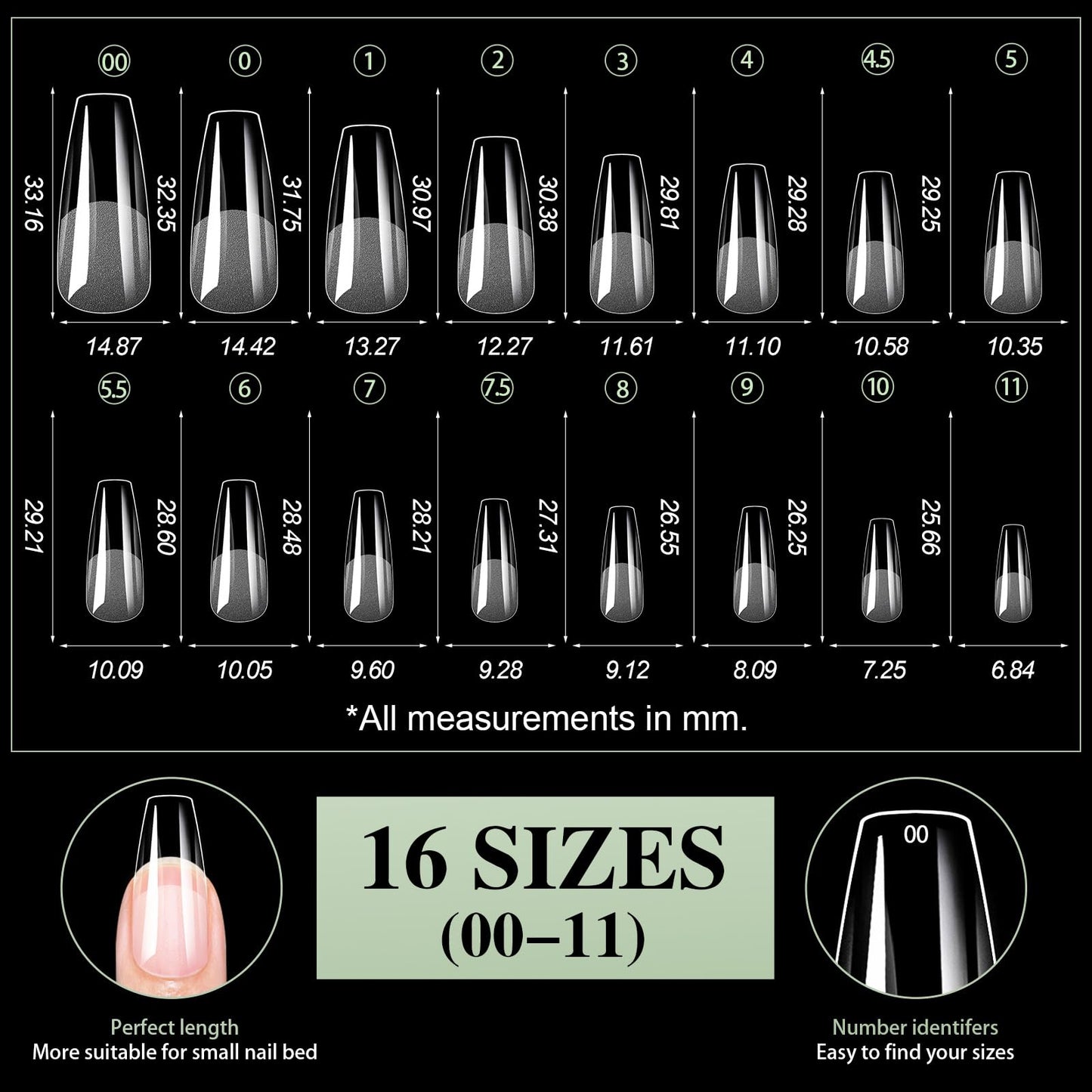 Cycullinyt 480pcs Sculpted Long Coffin Soft Gel Nail Tips, Professional False Nail Tips with Box - 16 Sizes Full Cover Clear Acrylic Press On Fake Nails for Extension Manicure Salon DIY at Home
