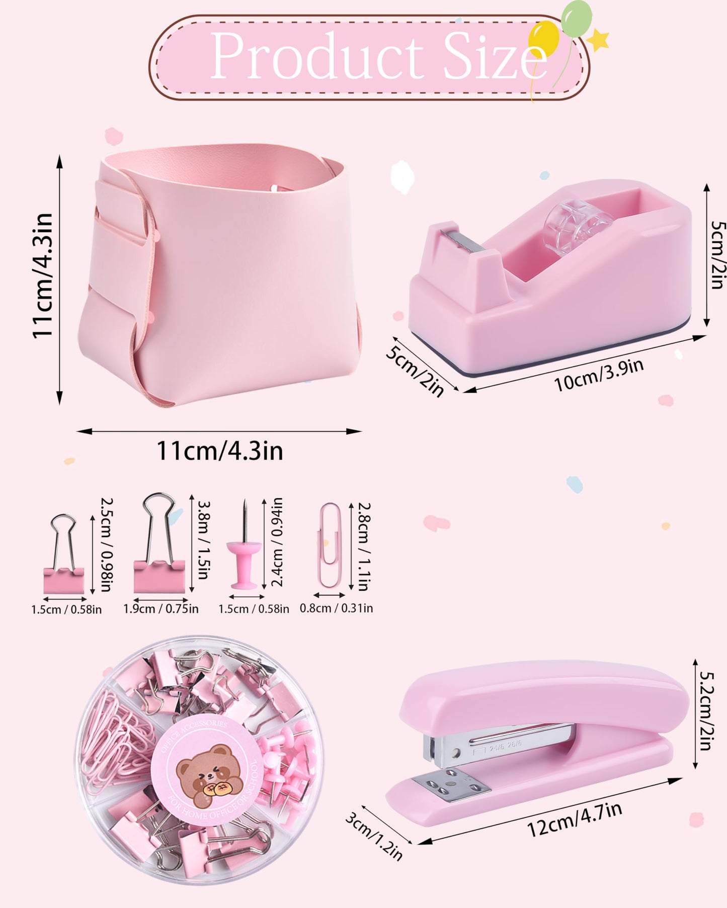 Pink Desk Accessories, Pencil case, Stapler, Pen and a Lot of Office Pink Office Supplies Beautifully Presented in a Gift Box
