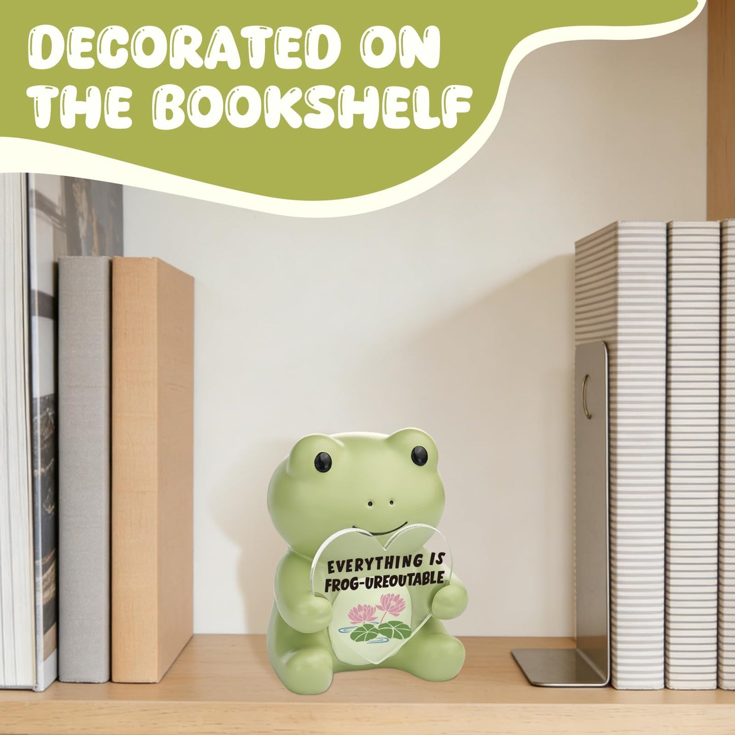 SOSREBEDR Cute Frog Heart Plaque - Everything is Frog-ureoutable Motivational Desk Decor, Funny Frog Pun Encouragement Gift, Unforgettable Positive Vibes Resin Figurine SDCU4