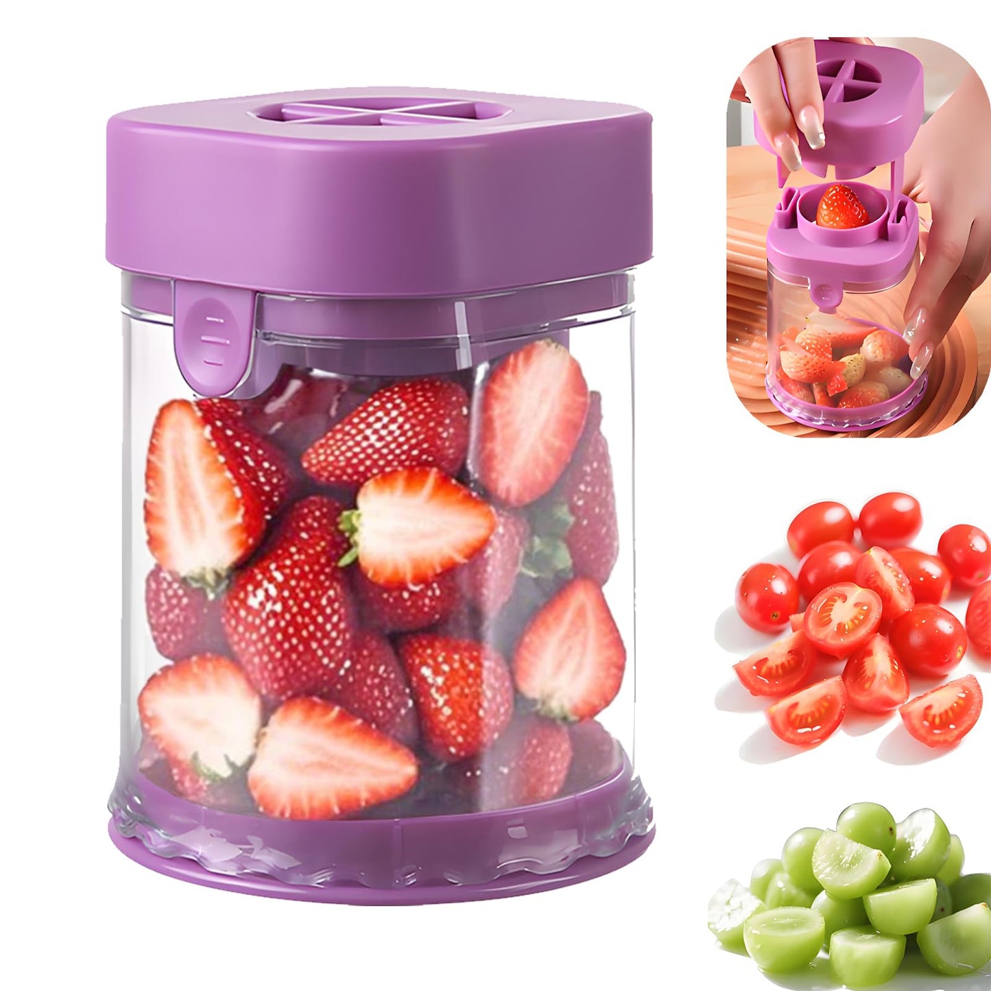 Kesttenn New Grape Cutter for Toddlers, Cutter Quarter Slicer Tool Into 4 Pieces for Slicing Grapes, Strawberries, Cherry, Tomatoes (Pink)