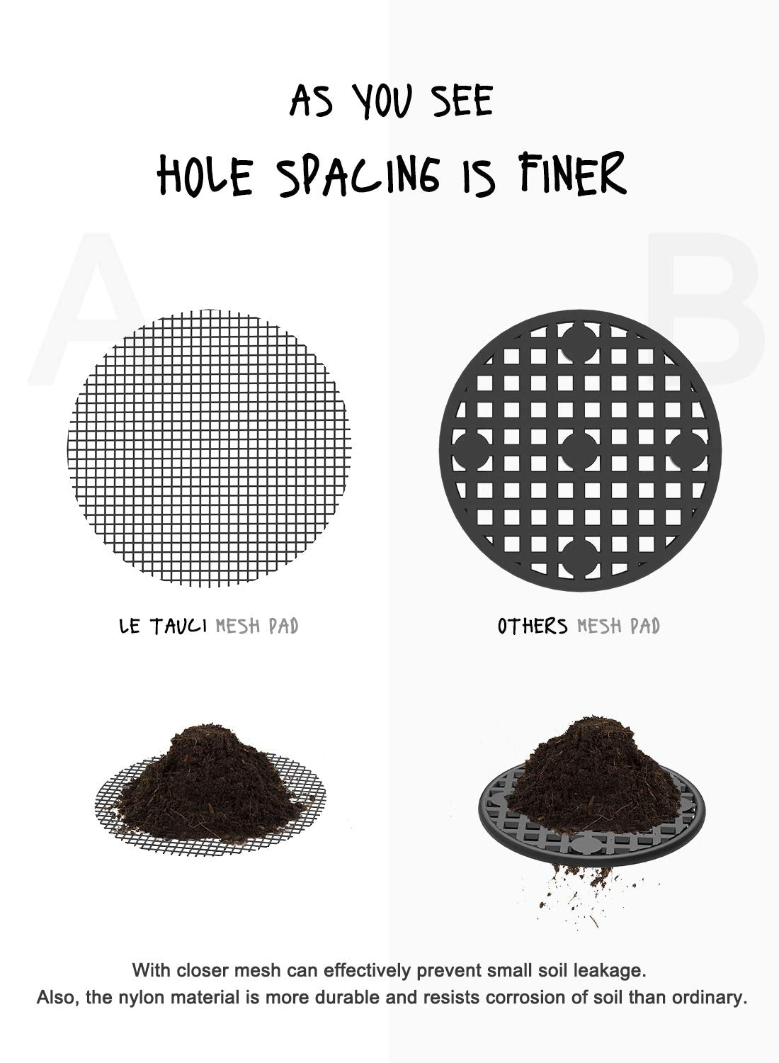 LE TAUCI Ceramic Plant Pots, 4.1+5.1+6.5 Inch Set with 50 Pack 2" Flower Pot Hole Mesh Pad Bundle, Planter with Drainage Hole and Saucer, Beige