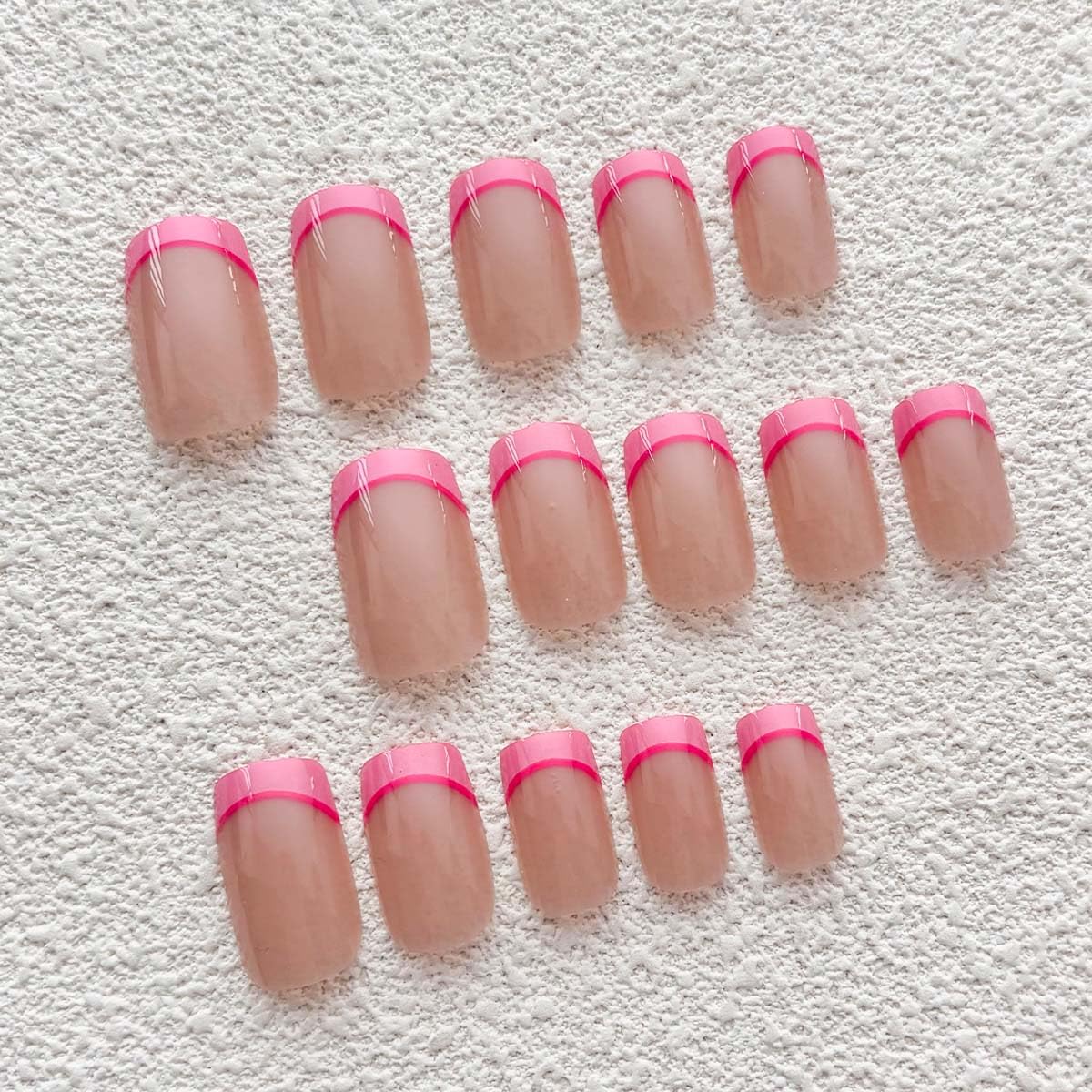 Square Press On Nails Medium Fake Nails Pink French Tip False Nails With Design Acrylic Full Cover Glue On Nail Artificial Glossy Nude Stick On Nail Reusable For Women Manicure 24Pcs