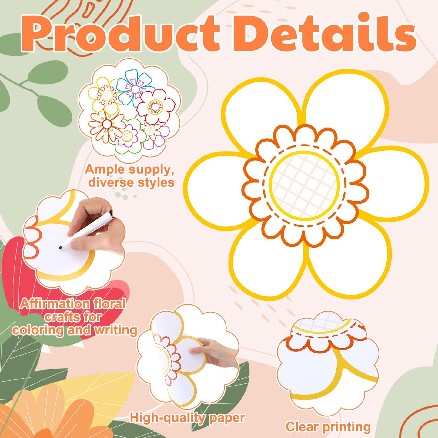 Motipuns 36 Pcs Affirmation Floral Craft 11 Inch Pre Cut Affirmation Floral Back to School Craft Kit for Positive Message Flower for Classroom Home Social Emotional Learning Activities