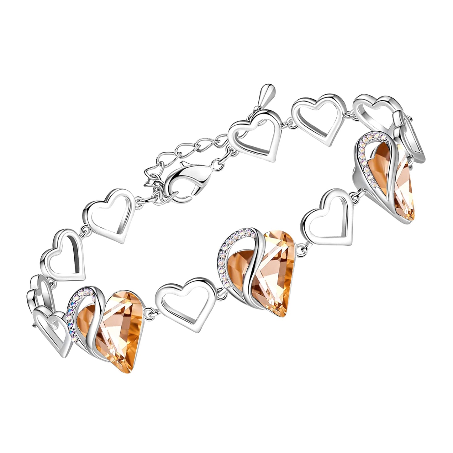 Leafael Infinity Love Heart Gift Bracelet for Women, Carnelian Orange Healing Stone for Energy, Silver Tone, 7-inch Chain and 2-inch Extender