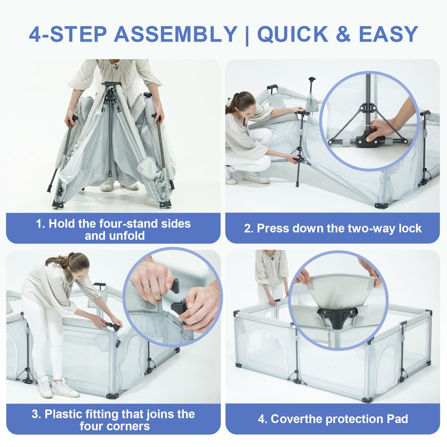Foldable Baby Playpen with Detachable Thicken Mat, 50X50 in Foldable playpen for Babies and Toddlers, Indoor&Outdoor Portable palypen. Quick Installation&Quick Folding Baby Play Pen