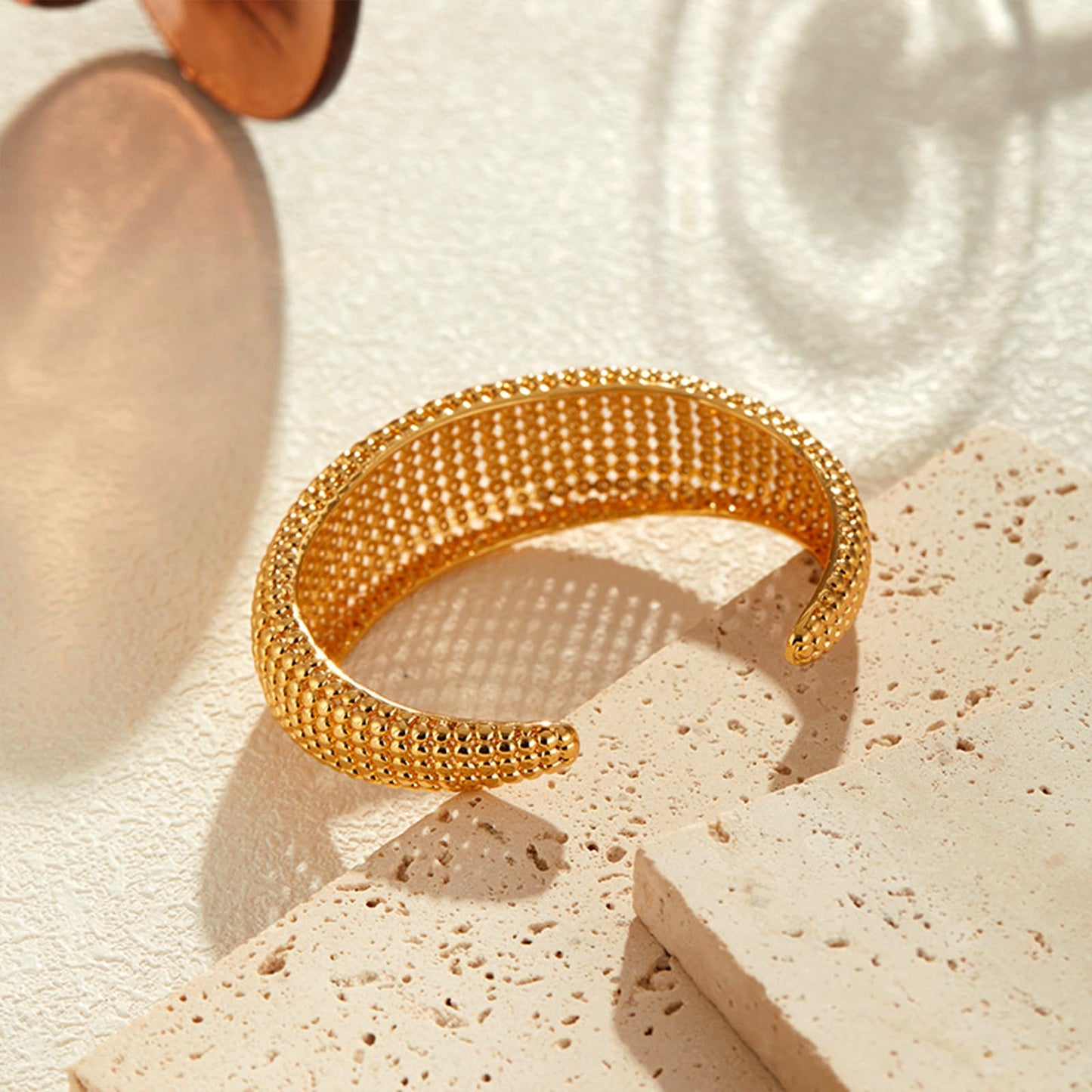 BXDA Gold Plated Hollowed Cuff Bangle Bracelet for Women, Trendy Handmade Chunky Stackable Open Bracelets Summer Fashion Jewelry Gift