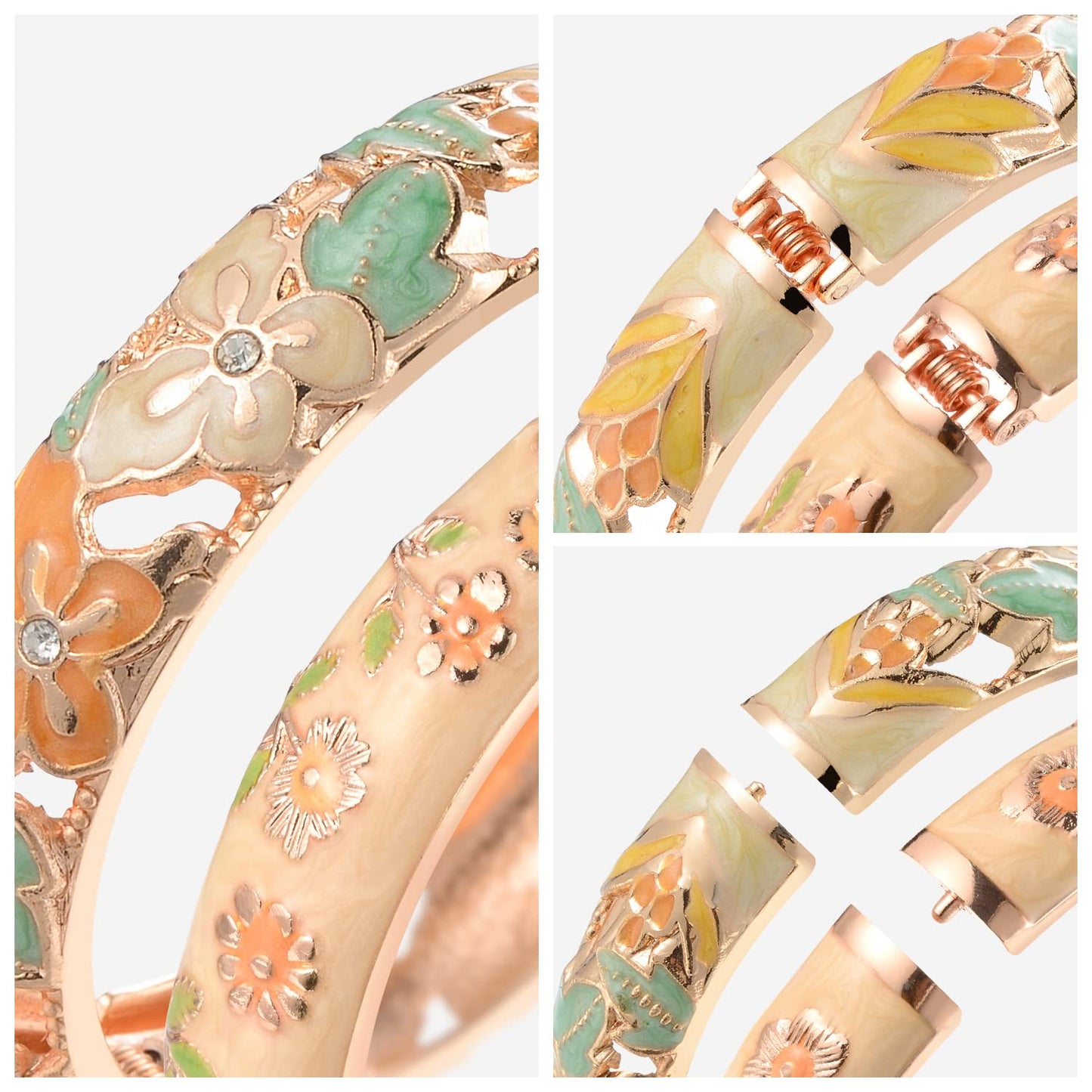 UJOY Colors Handcraft Jewelry Cloisonne Bracelet Enamel Hollowed Butterfly Spring Hinged Womens Bangles Gifts Box 88A09-55C36 Yellow