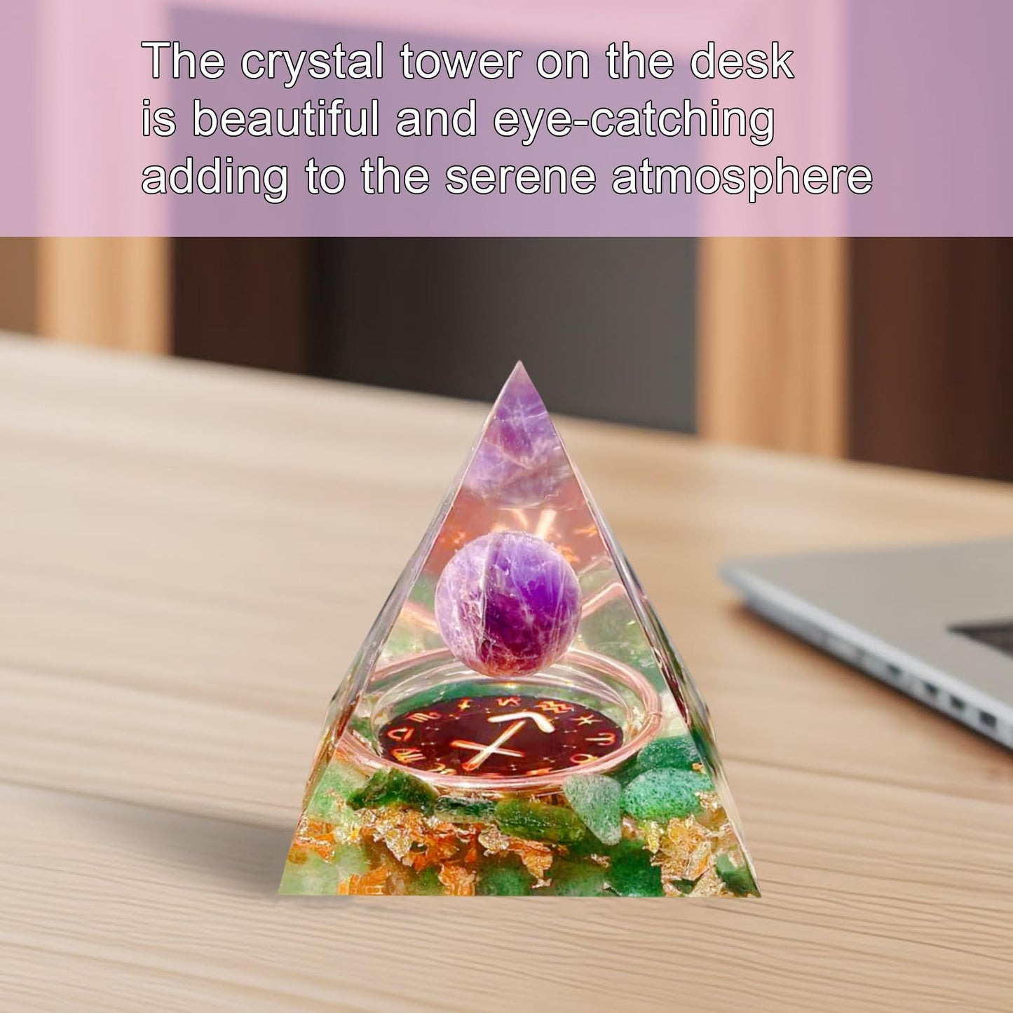 Saefheled Twelve Constellations Sagittarius Orgone Pyramid,Natural Amethyst&Green Strawberry Orgonite Crystal Healing Pyramid for Protection Chakra,Unique Constellation Pyramids for Positive Energy