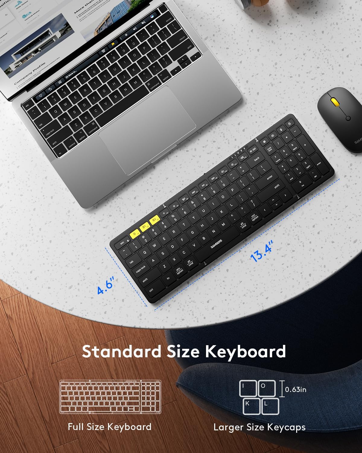 Foldable Keyboard and Mouse, Samsers Folding Bluetooth Keyboard Combo, 2.4G + BT5.0 x 2, Full-Size Portable Travel Keyboard & USB-C Rechargeable Wireless Mouse for iOS Android Windows Mac OS